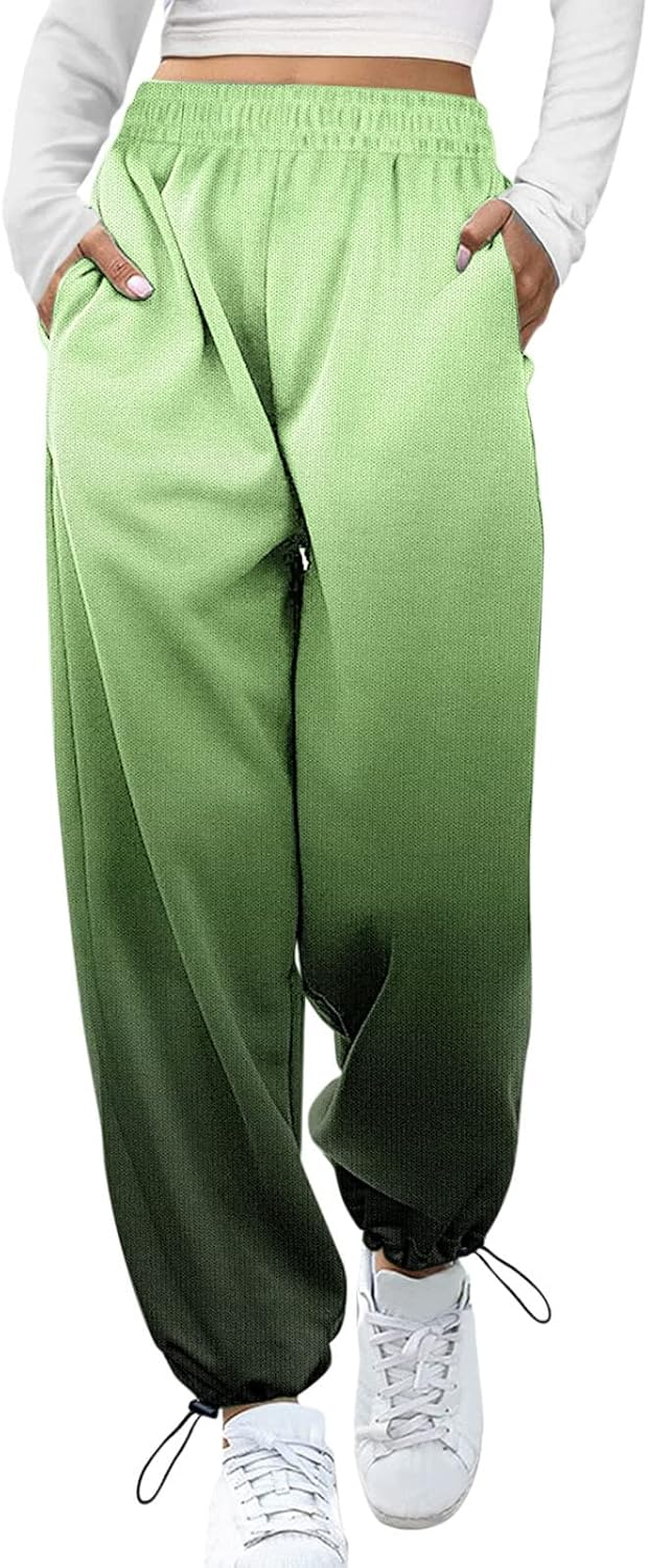 Tall Womens Sweatpants - Baggy High Waisted Cinch Bottom Joggers with Pockets
