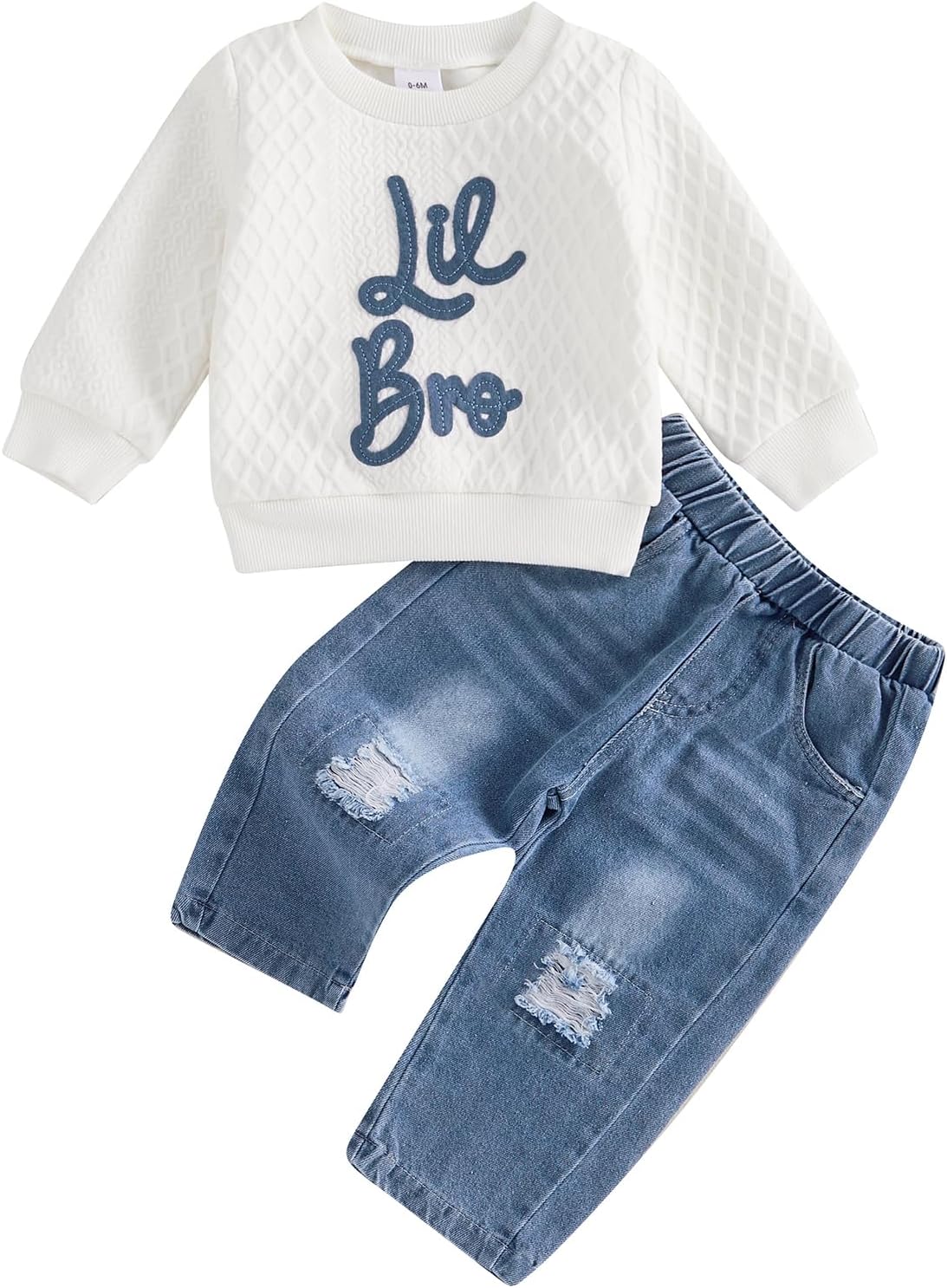 Toddler Fall Clothes Lil Bro Denim Pants Set 2Pcs Boy