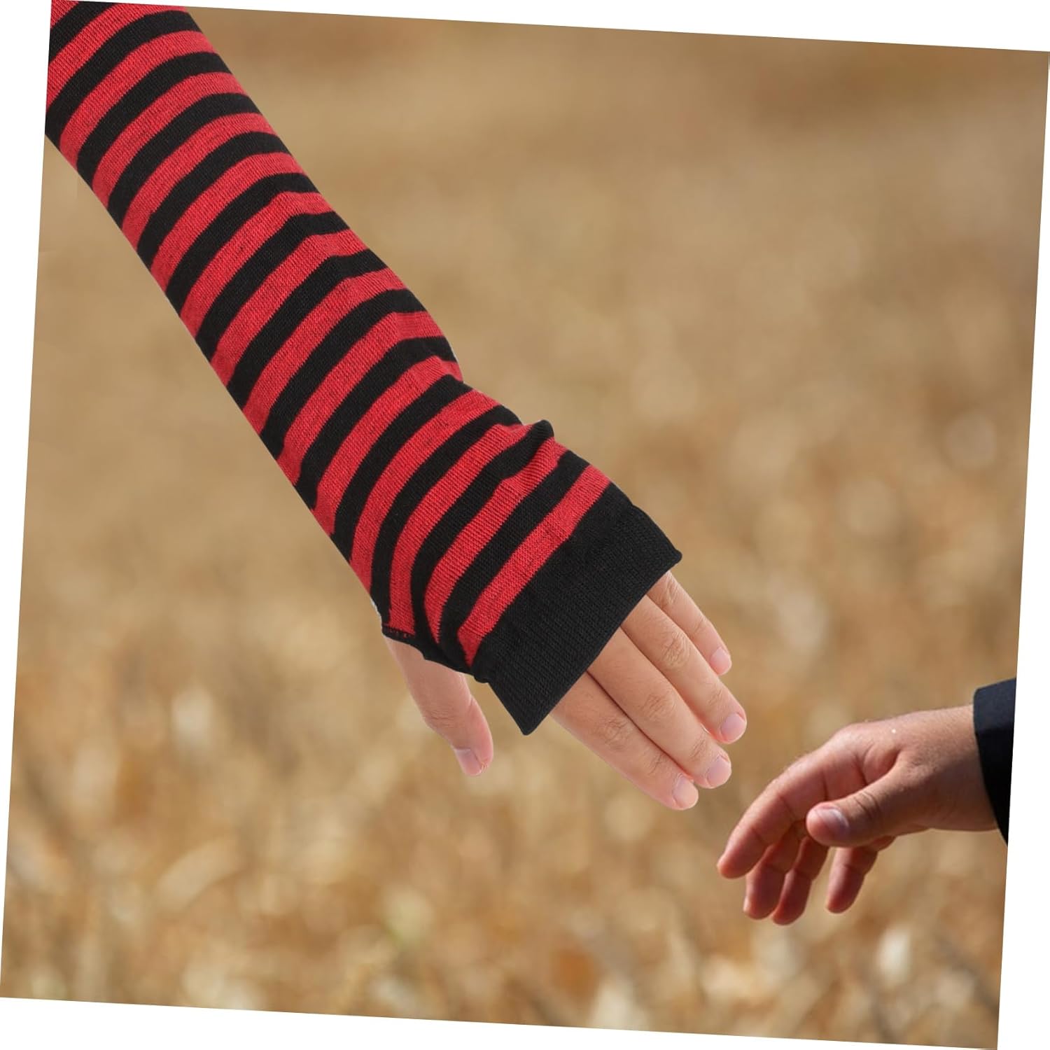 Ipetboom Women Striped Fingerless Gloves with Elbow Warmers