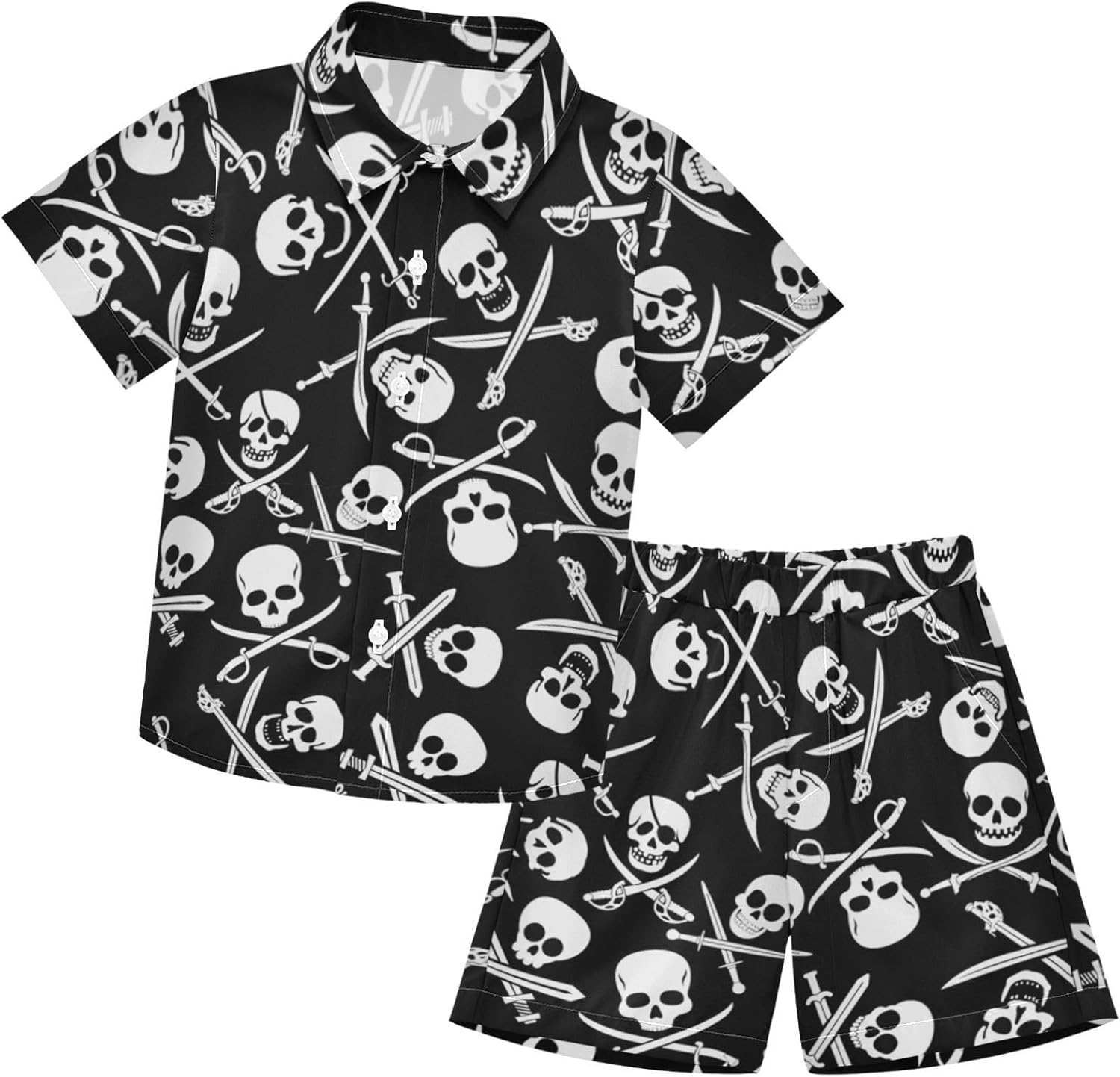 Boys Hawaiian Button Down Shirt Set with Swim Trunks for Summer