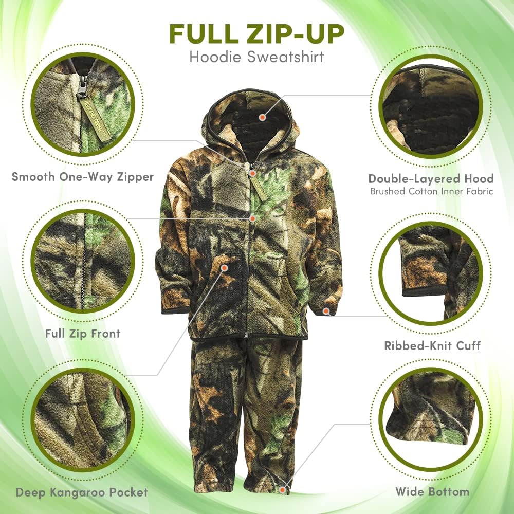 TrailCrest Camo Full Zip Seriously Soft fleece jacket pants set for kids