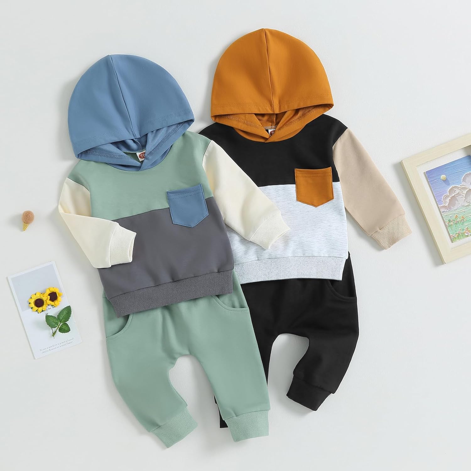 Ynibbim 0-3T Toddler Boys 2PCS Sweatshirt Hoodie Set