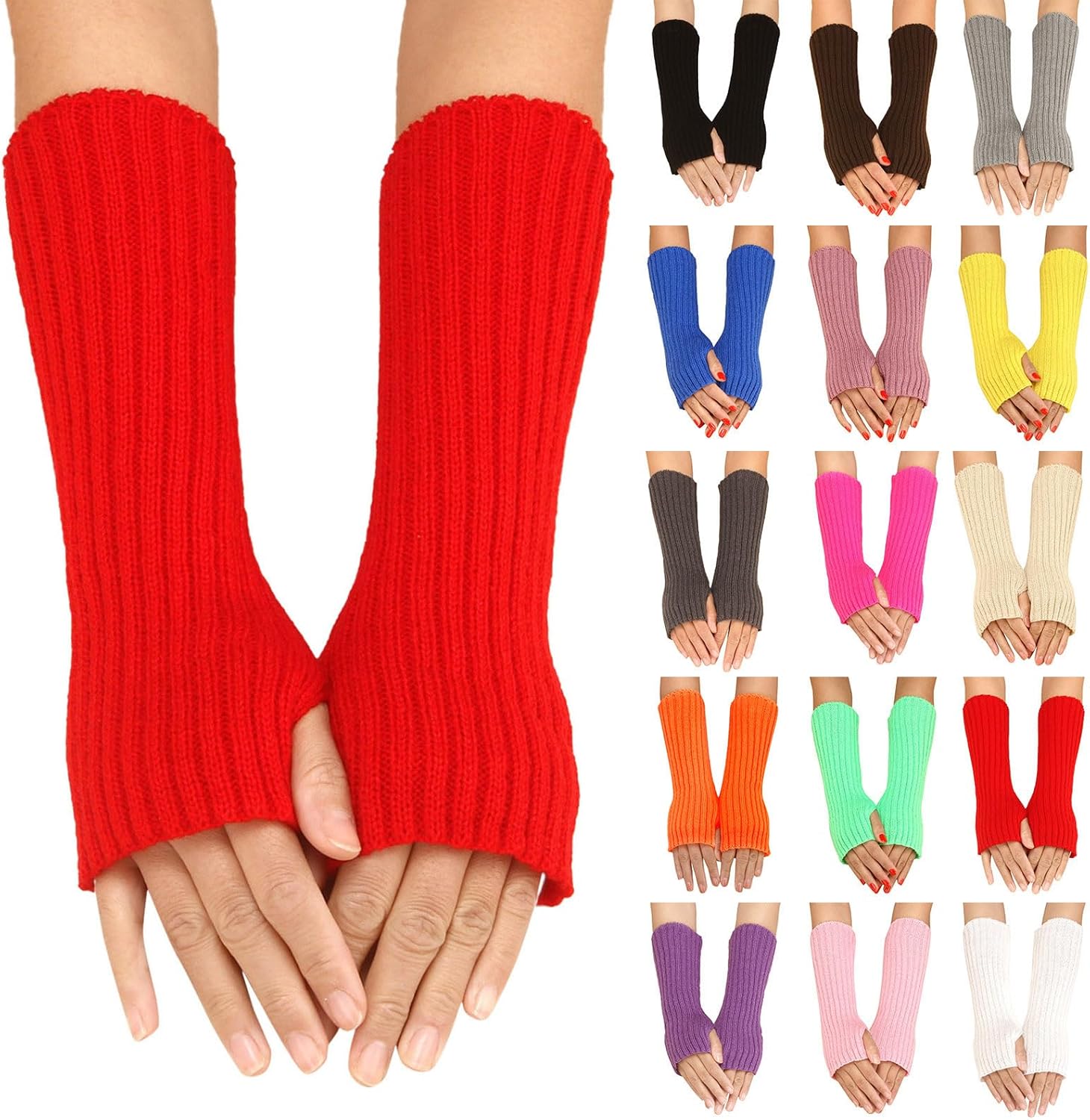 Warm cashmere gloves for women long arm thumb hole elbow warmer