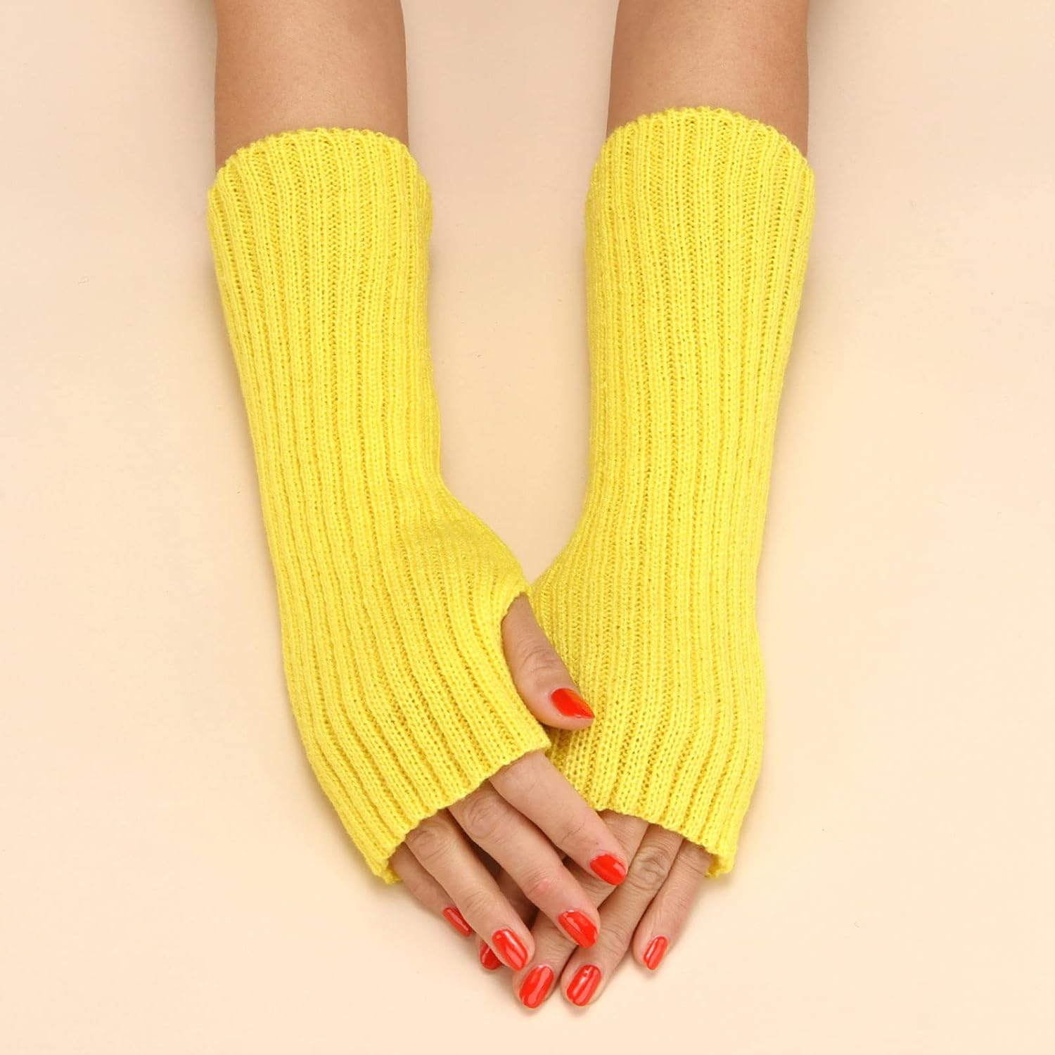 Warm cashmere gloves for women long arm thumb hole elbow warmer
