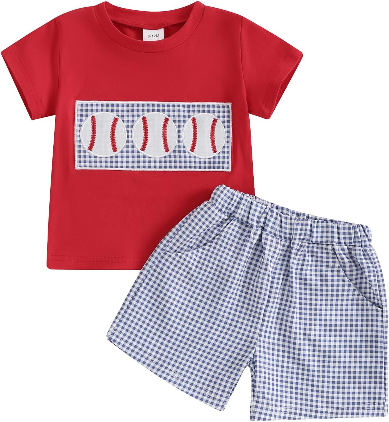Socutebabe Toddler Baseball Short Sleeve T-Shirt Plaid Shorts Set