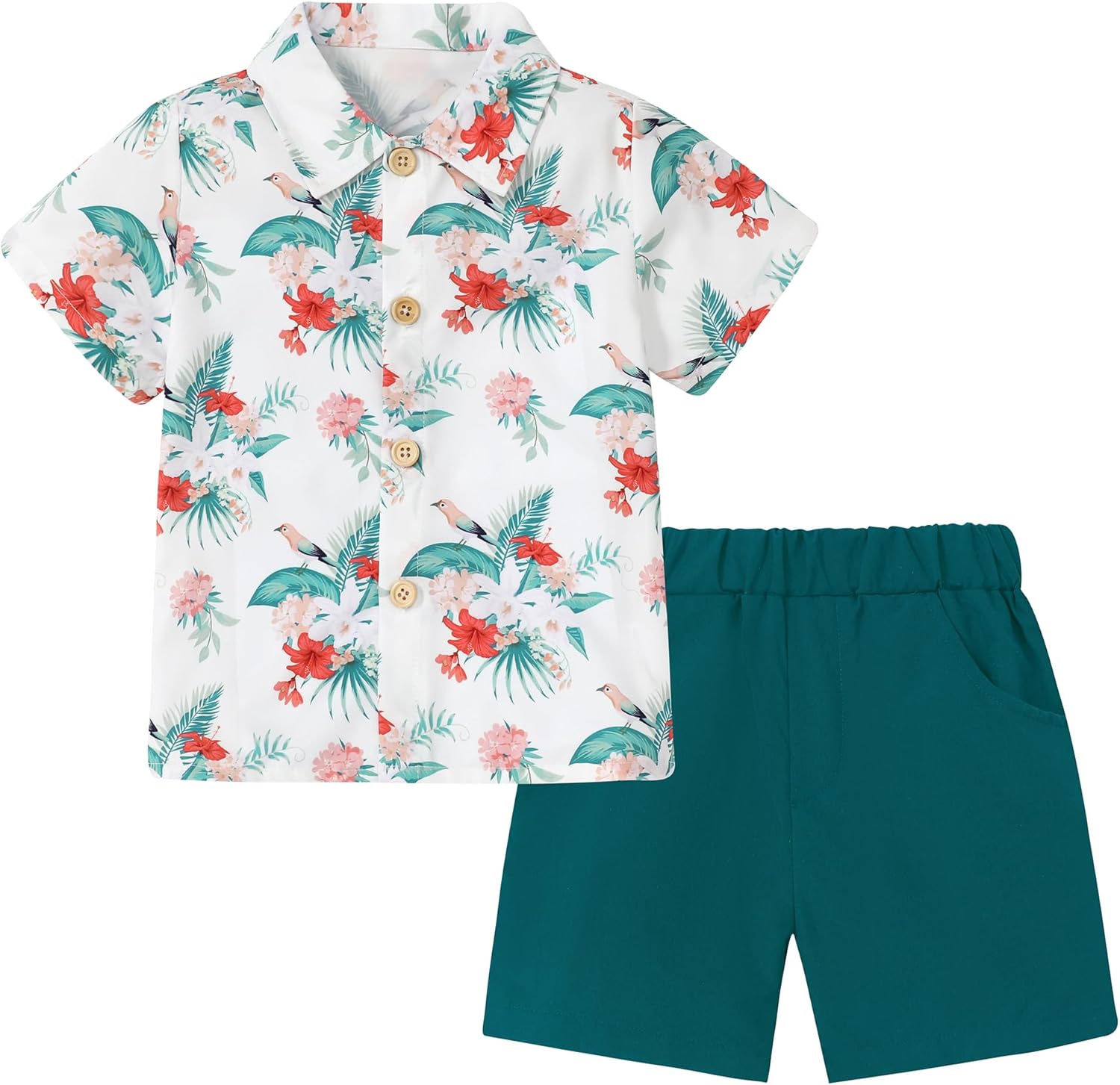 CocoRARA Toddler Boys Hawaiian Flamingo Outfits