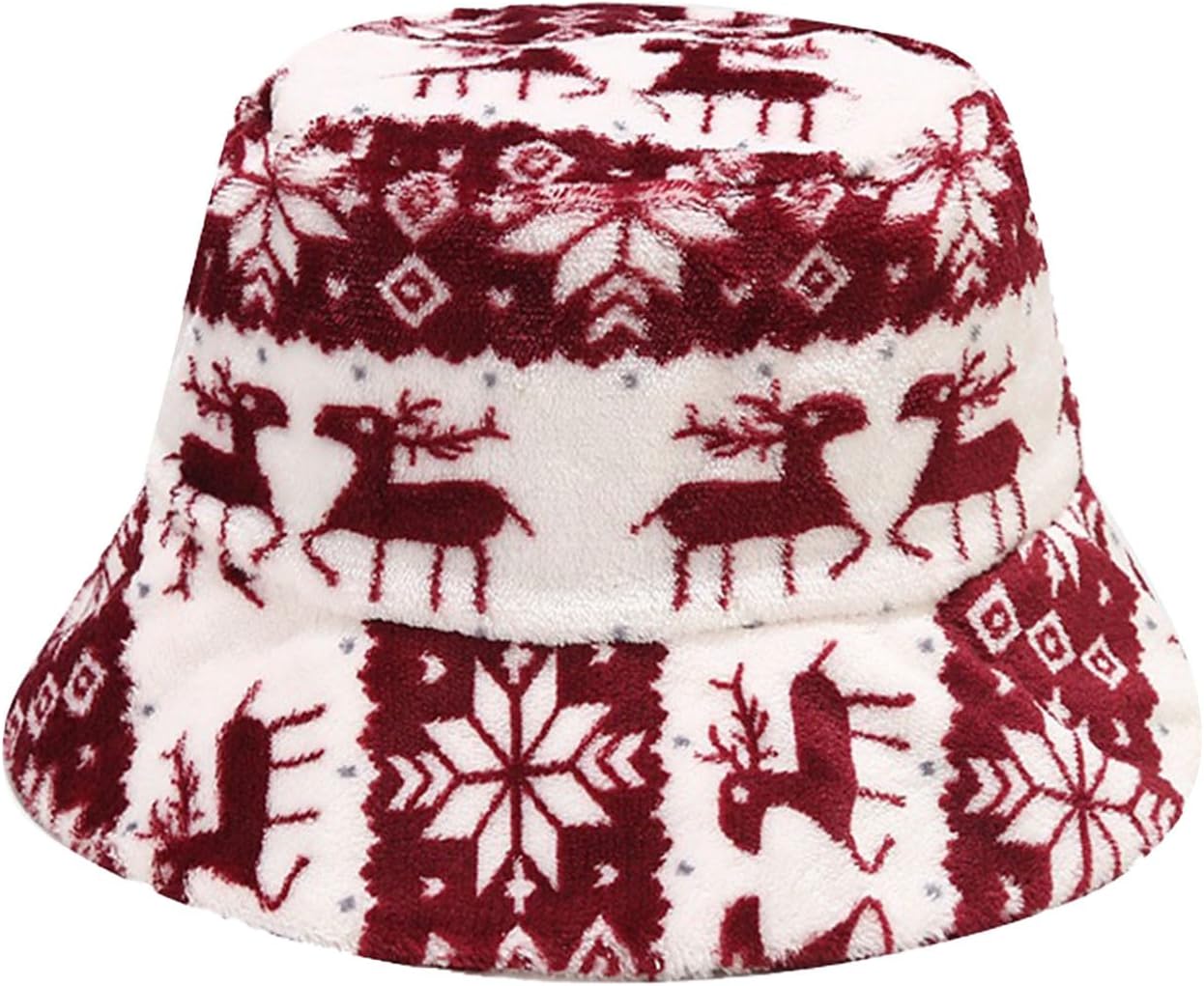 Christmas Warm Faux Fur Bucket Hat for Women Men
