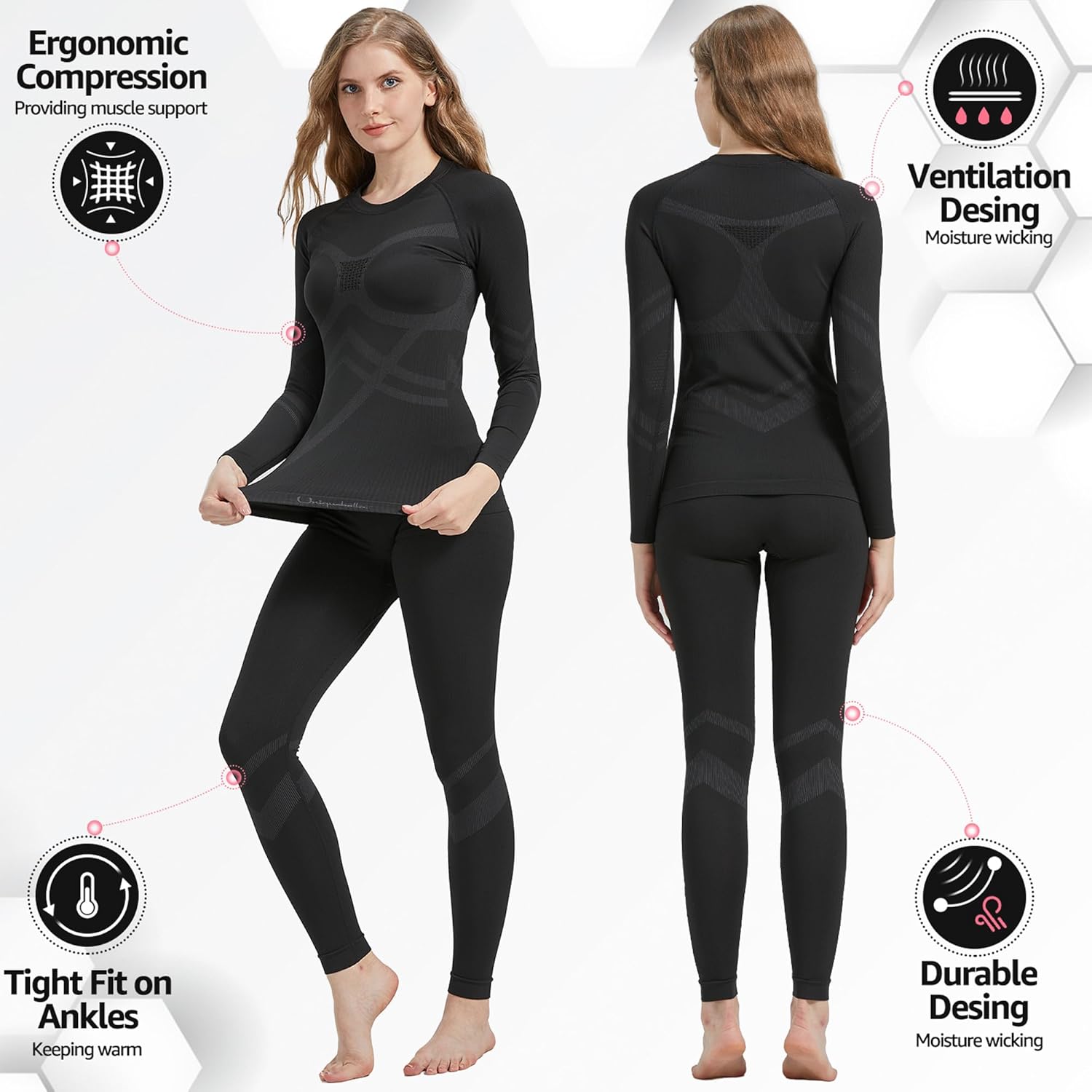 UNIQUEBELLA 3D Spherical Thermal Underwear skiing set compression women fashion