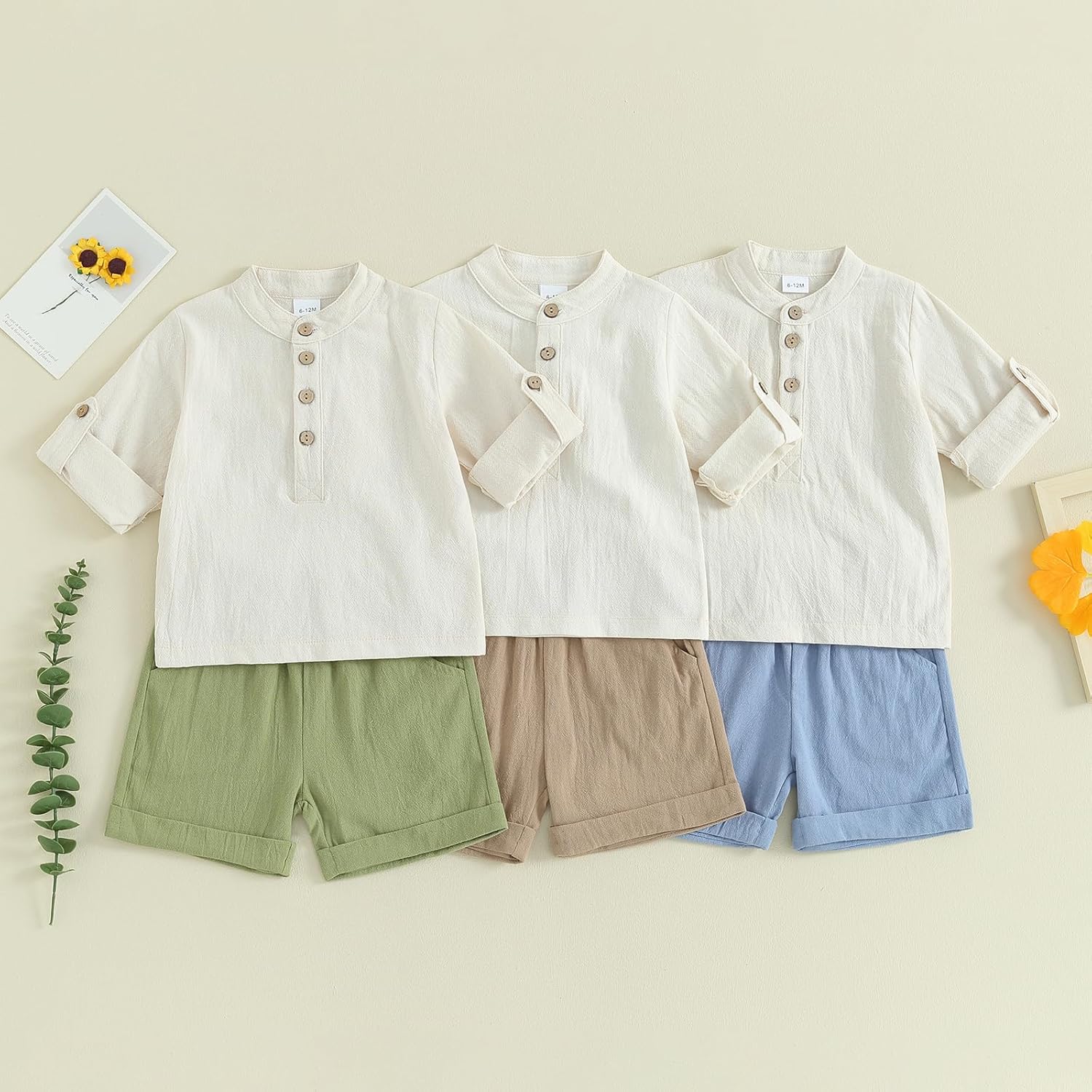 Gueuusu Toddler Boys Summer Outfit Lightweight Linen Set for Kids