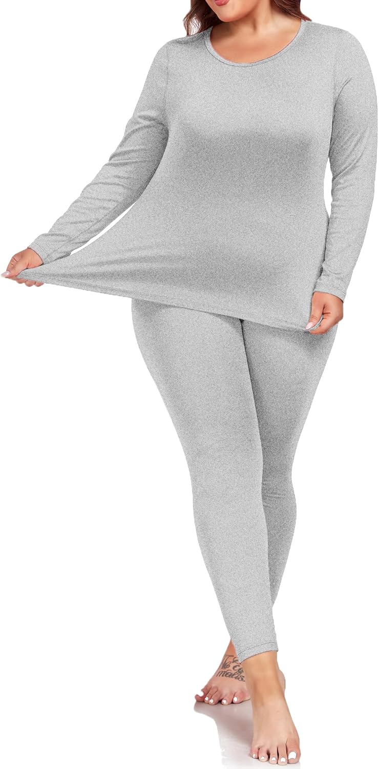 ForHailey Thermal Underwear Plus Size Womens Fleece Set