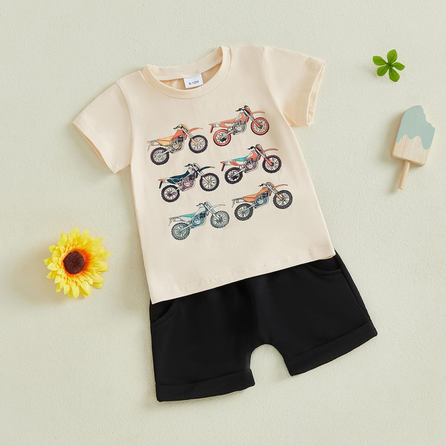 Baby Toddler Boys Motorcycle Print Summer Outfits Set