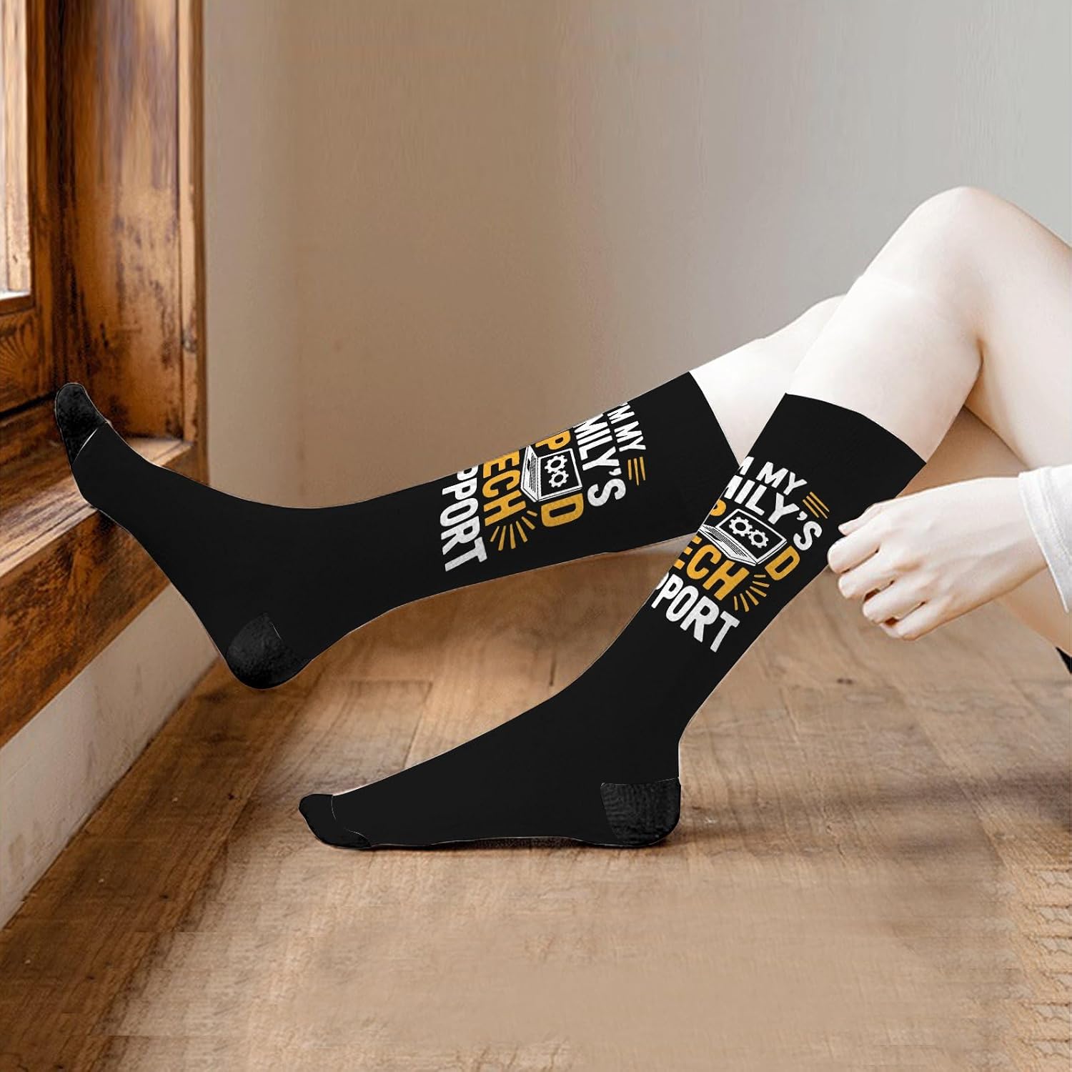 Unpaired Techs Funny Knee High Socks for Men Women