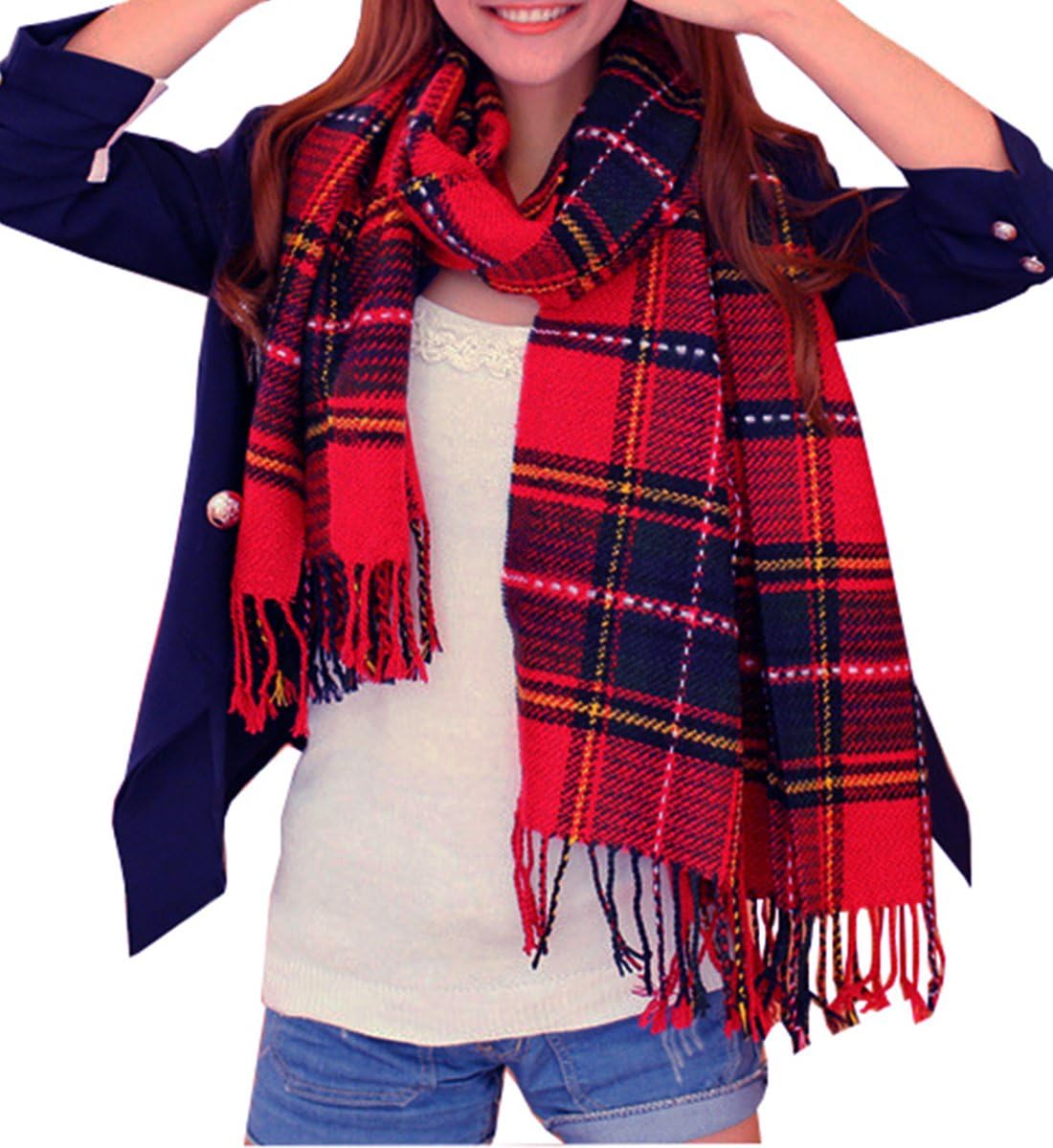 Wander Agio Womens Fashion Long Shawl Big Grid Winter Warm Lattice Large Scarf