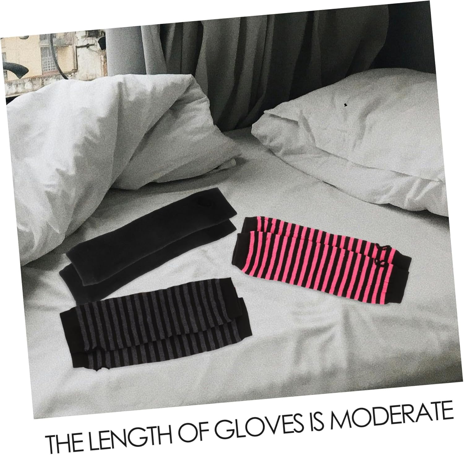 Ipetboom Women Striped Fingerless Gloves with Elbow Warmers