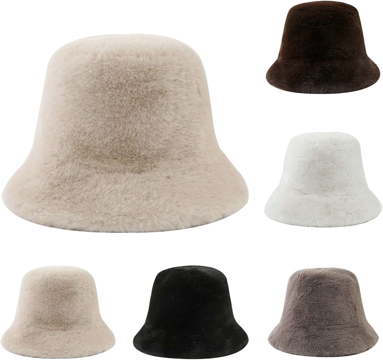 Fuzzy Faux Fur Bucket Hat for Women - WarmWinter Fashion