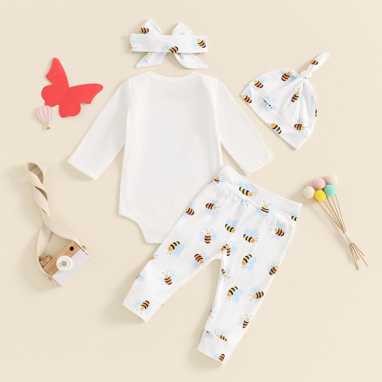 Newborn Baby Essentials Set - Body suit Pants Hat Headband