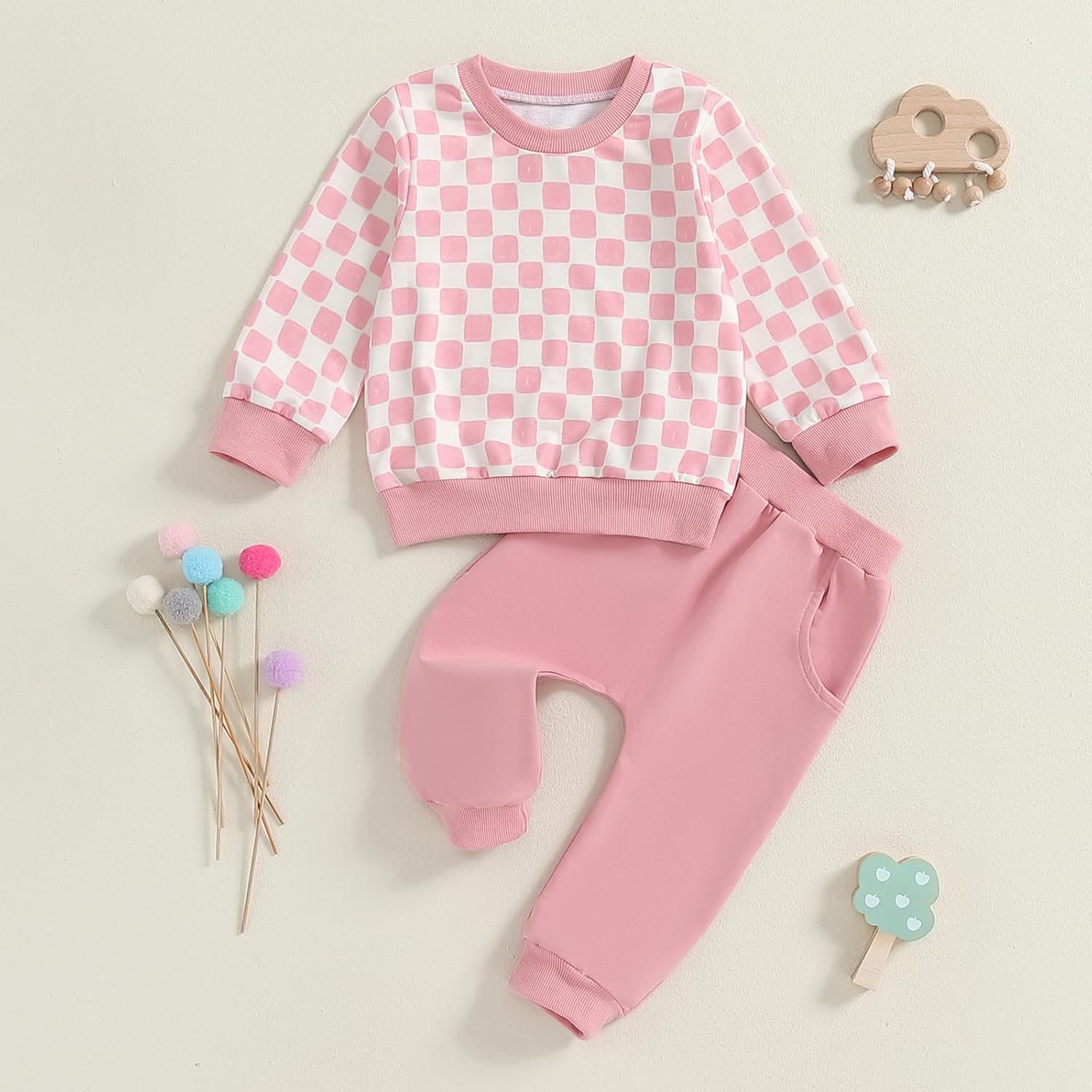 Toddler Boys Style Checked Plaid Sweatshirt Jogger Set