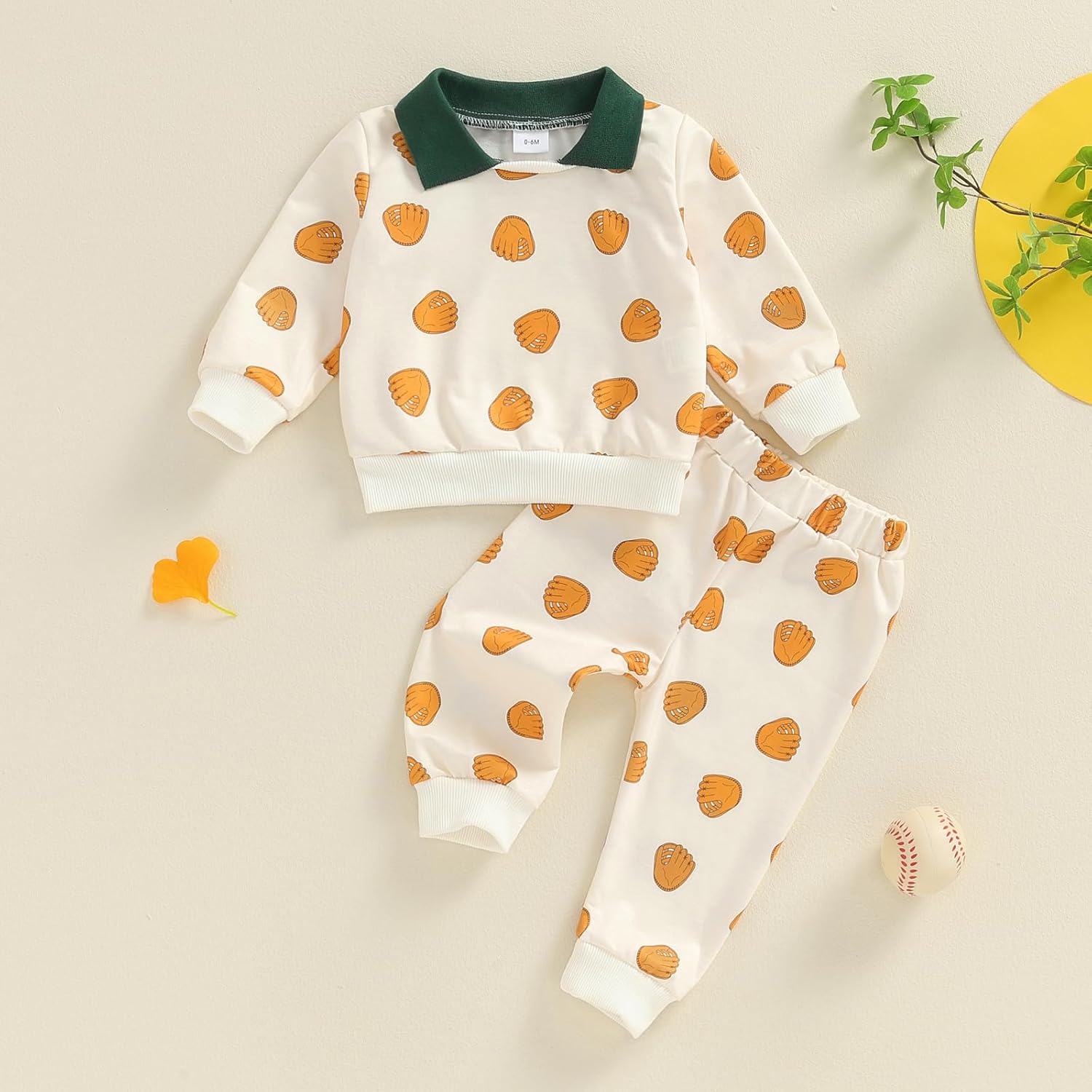 Comfortable Toddler Baseball Glove Print Fall Pants Set