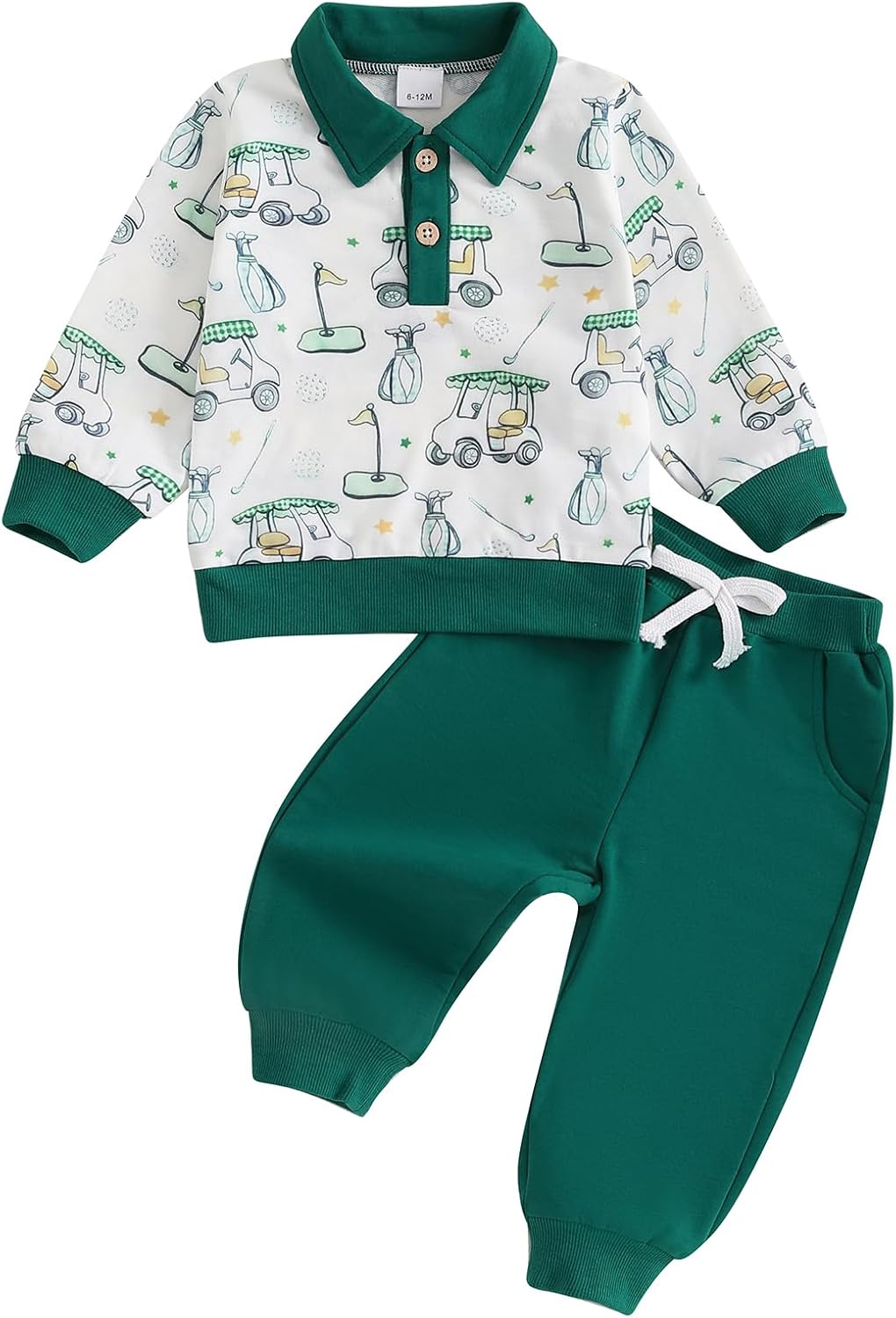 Chloefairy Toddler Boys Golf Outfit Set - Golf Cart Print Soft and Trendy