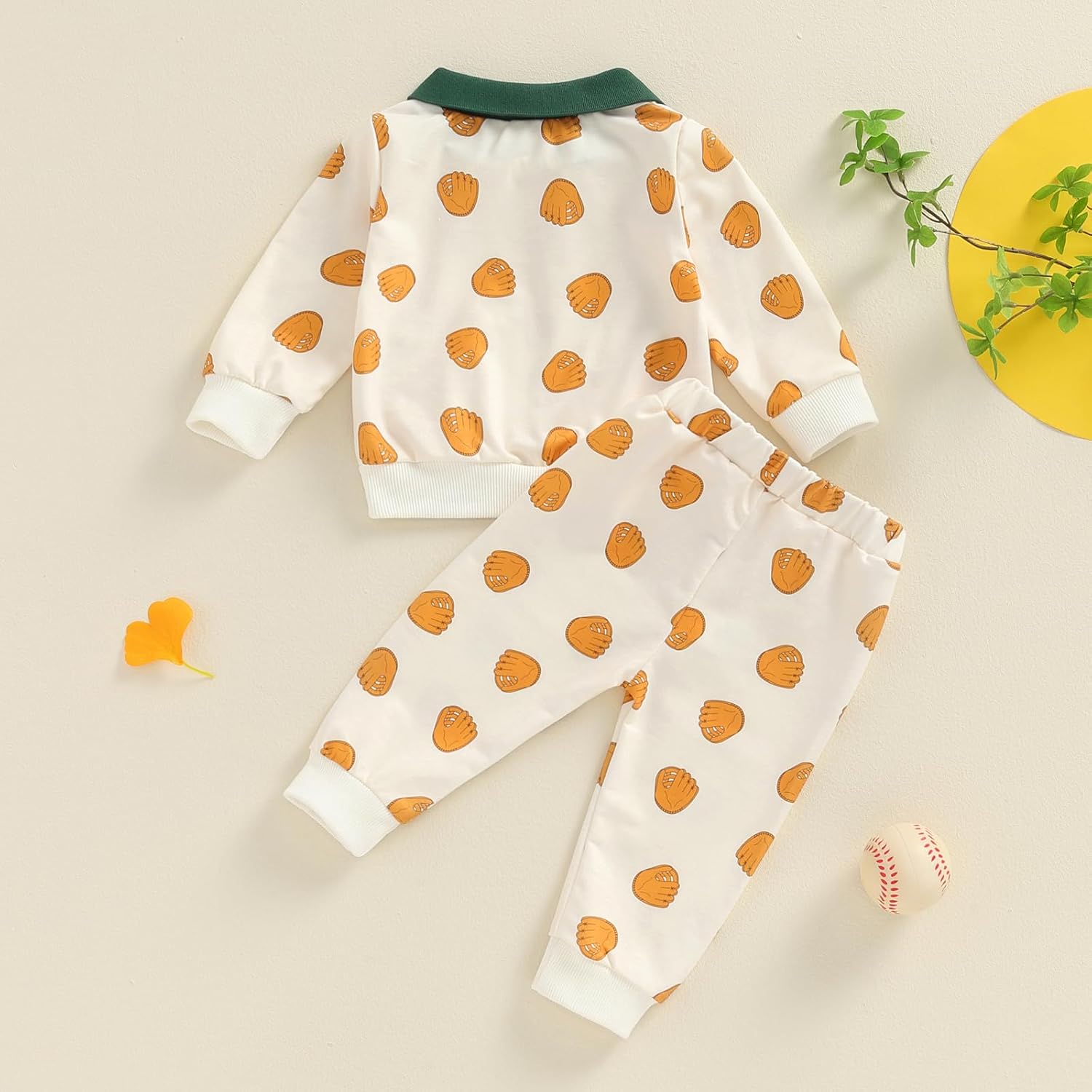 Comfortable Toddler Baseball Glove Print Fall Pants Set
