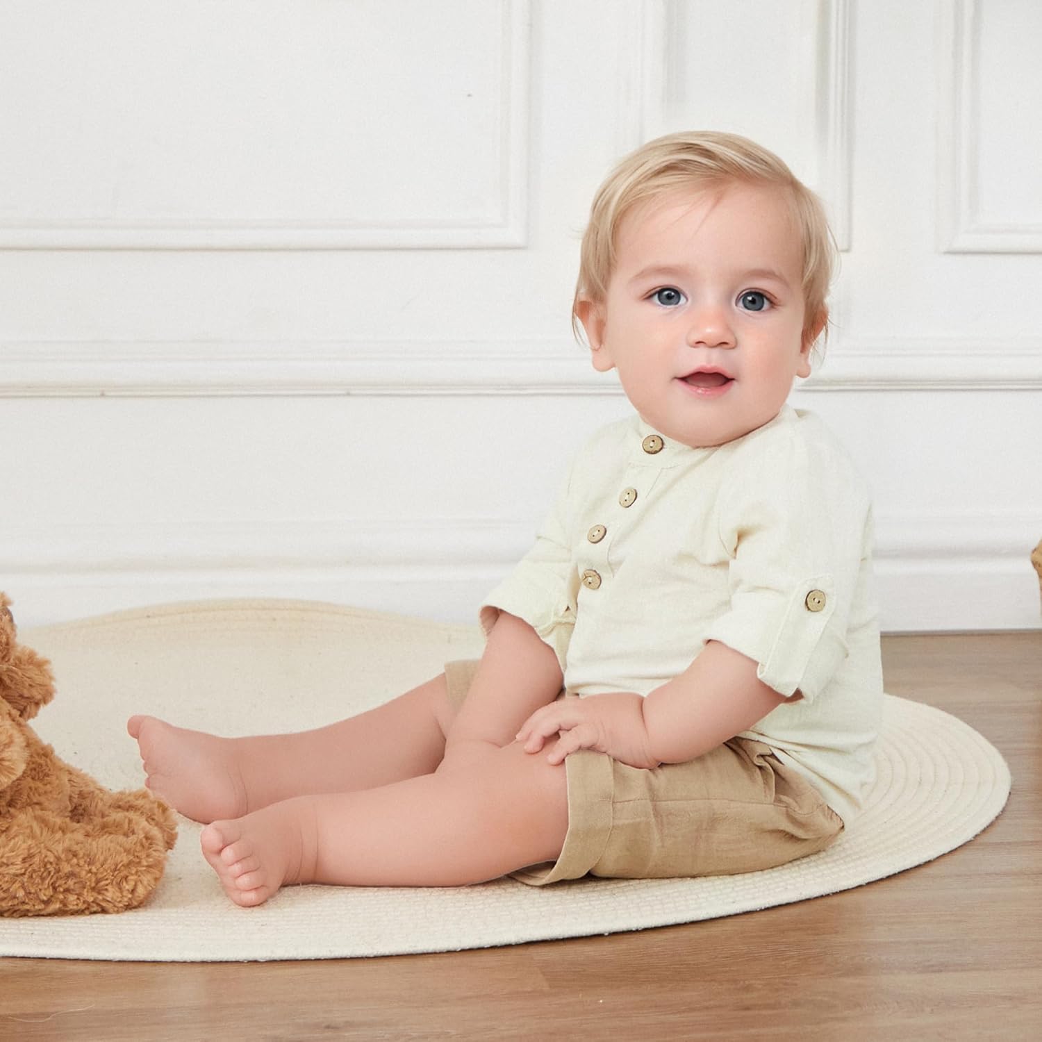 Gueuusu Toddler Boys Summer Outfit Lightweight Linen Set for Kids