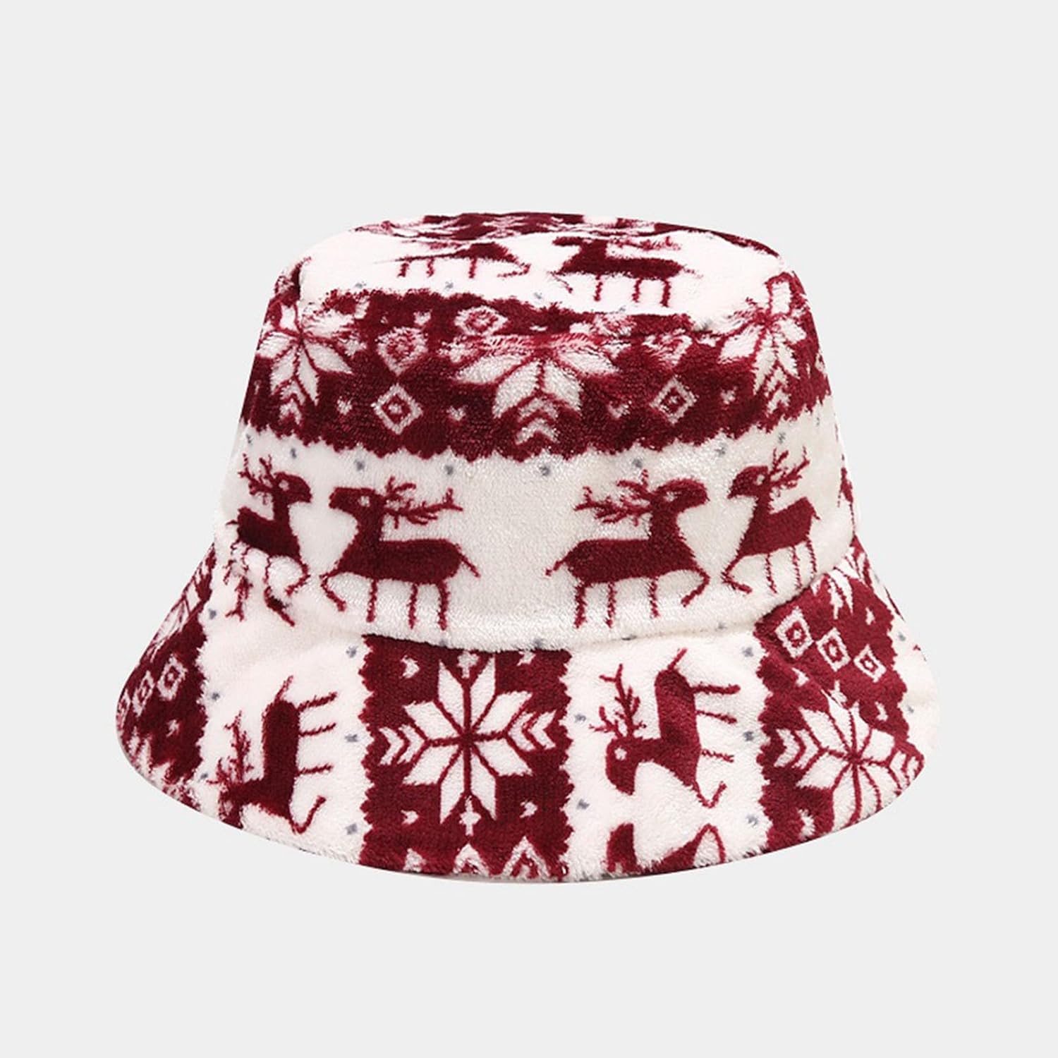 Christmas Warm Faux Fur Bucket Hat for Women Men