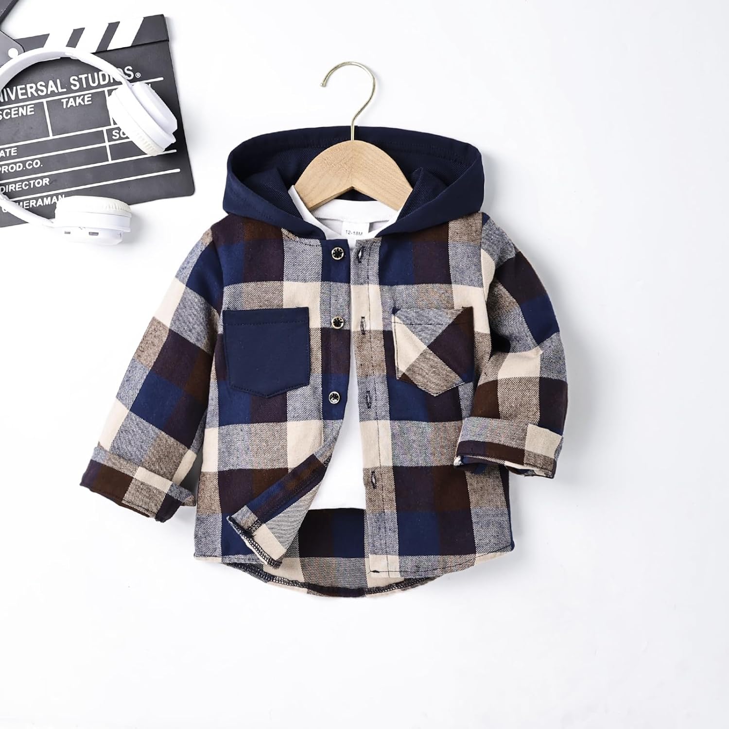 FOCICI Toddler Boy Plaid Button Down Jacket
