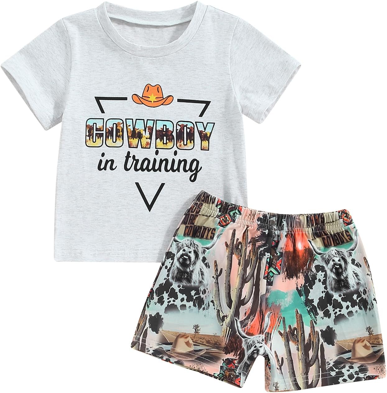 Covvoliy Toddler Western Cow Print Outfit Casual Adorable for Boys