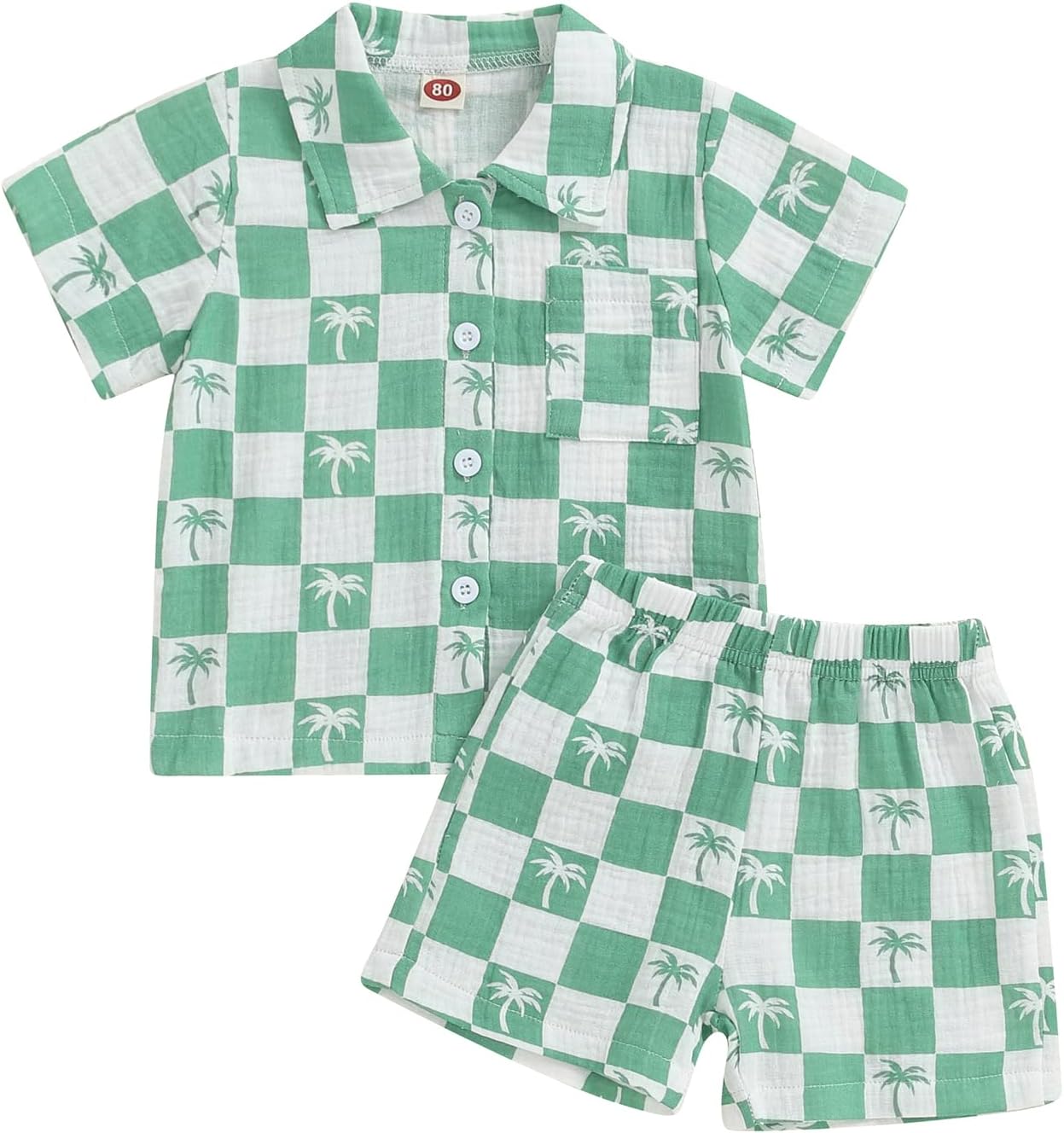 Mandizy Todd Mizy Summer Outfit for Boys - Cute Checkered Palm Tree Printing