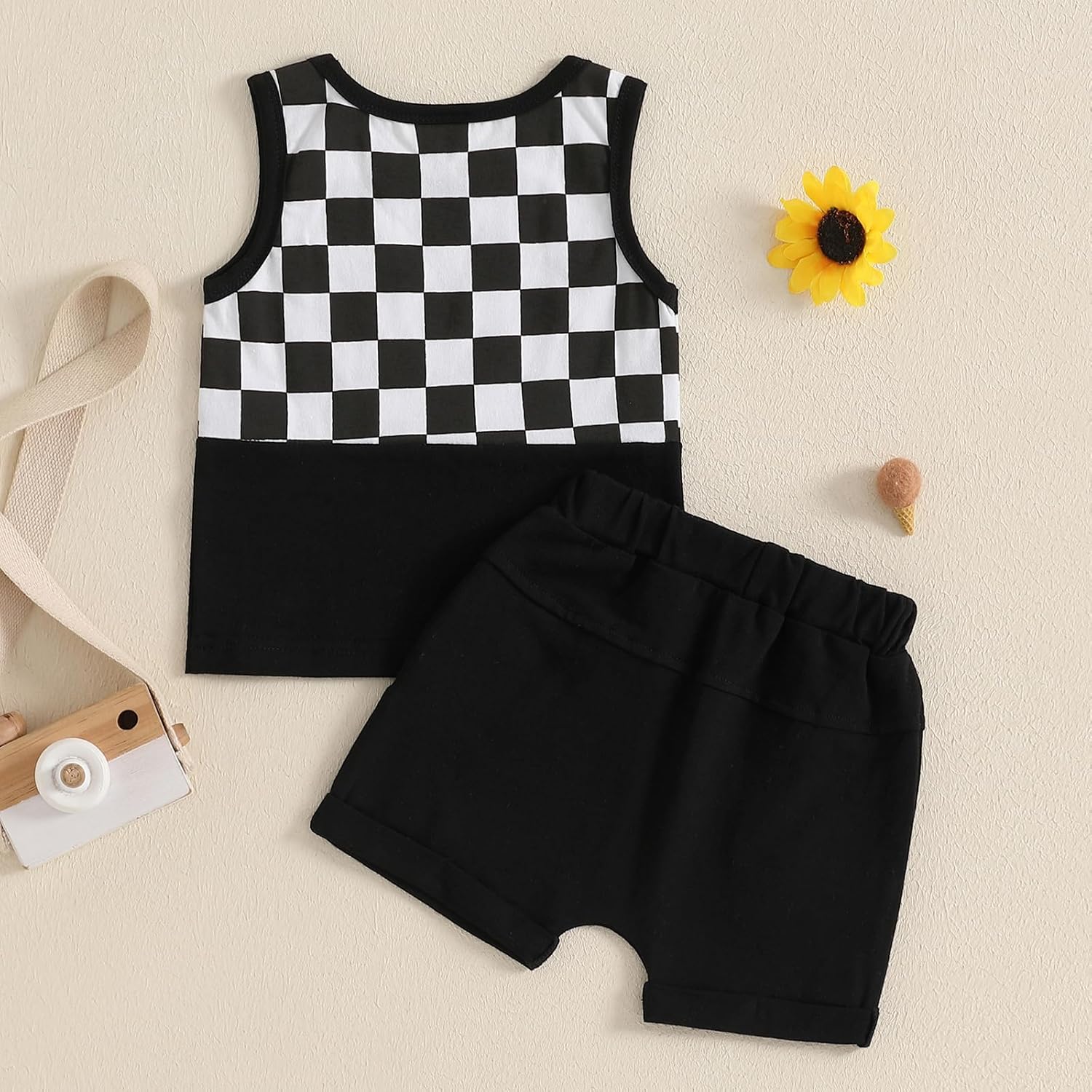 Meiweileya Baby Boy Checkered Tank Short Set