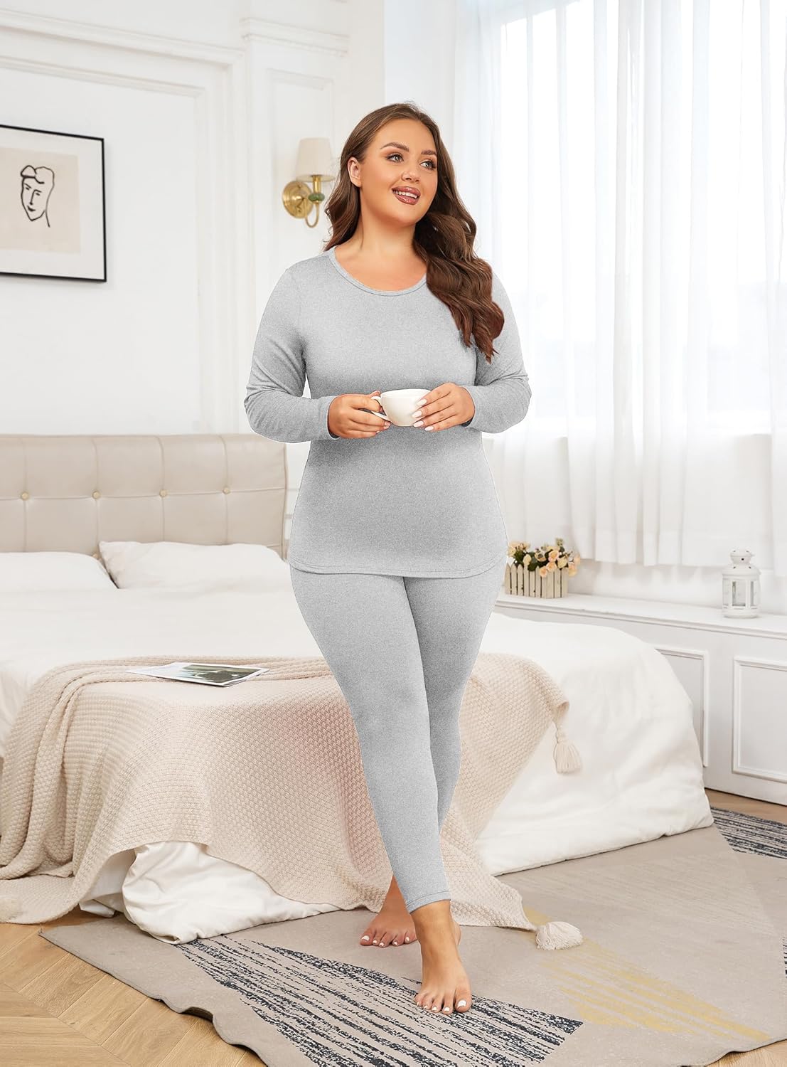 ForHailey Thermal Underwear Plus Size Womens Fleece Set