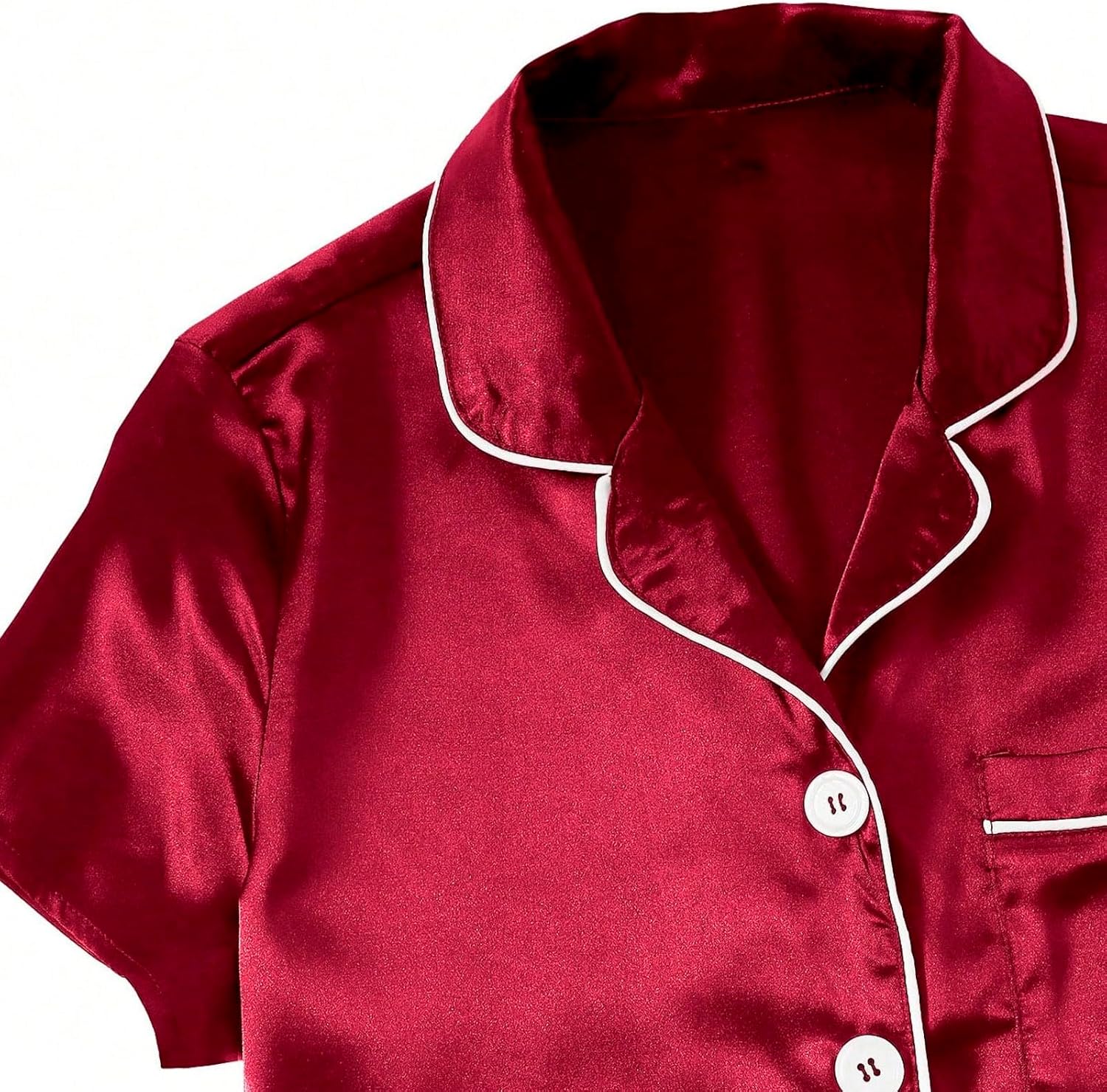 Womens Red Satin Button-Down Pajamas Set Plus Size