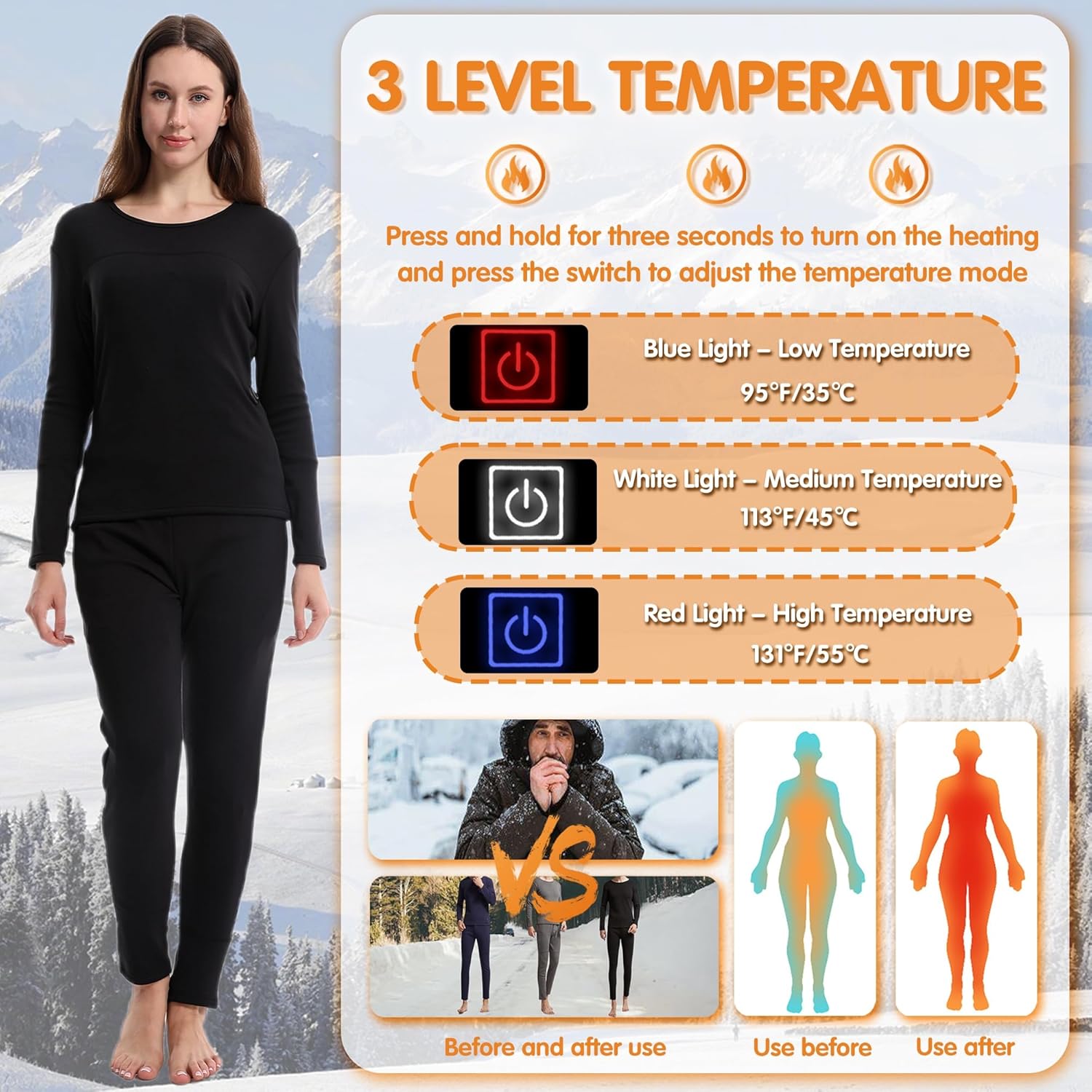 YANYNGS Heated Top Women 16 Zones Thermal Cycling Baselayer