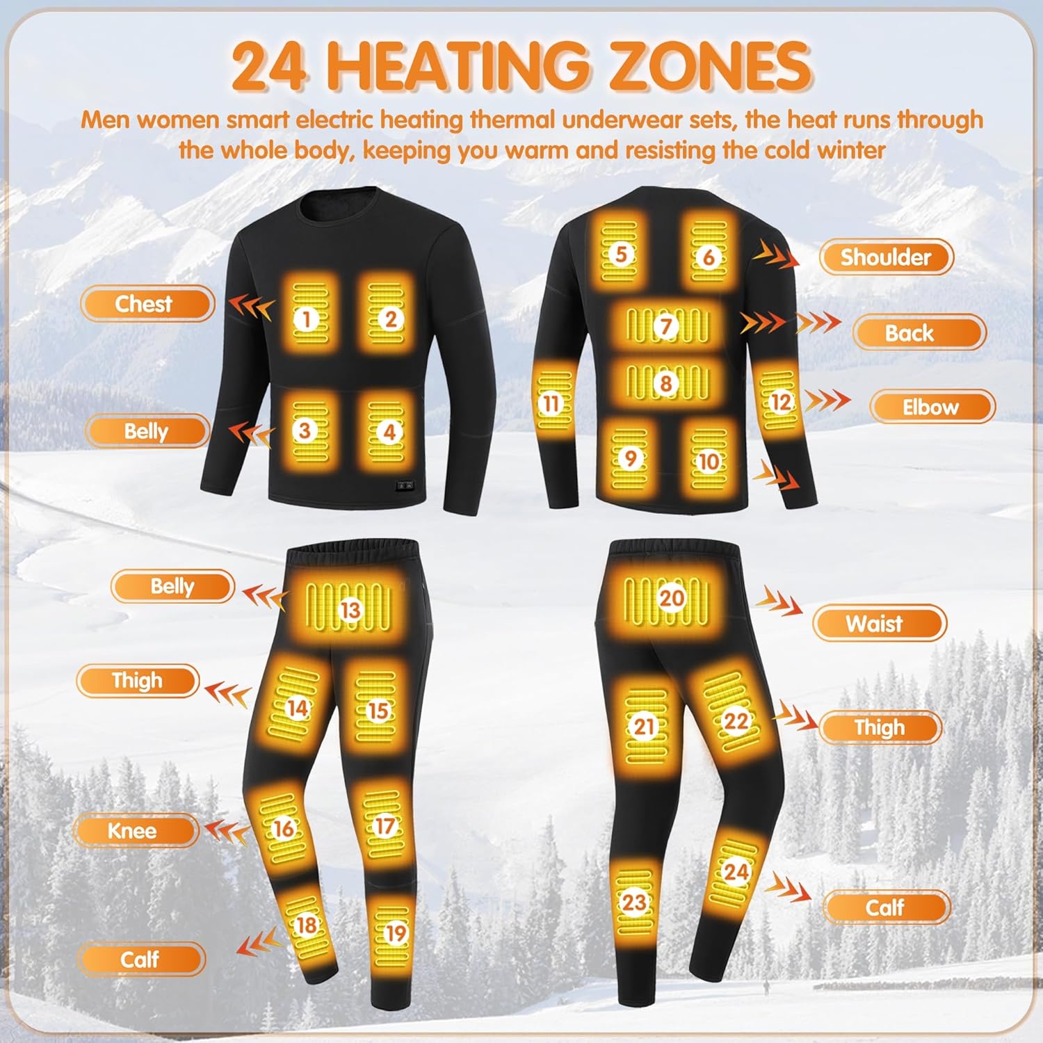 YANYNGS Electric Heat Underwear for Men Women - Thick Thermal Set