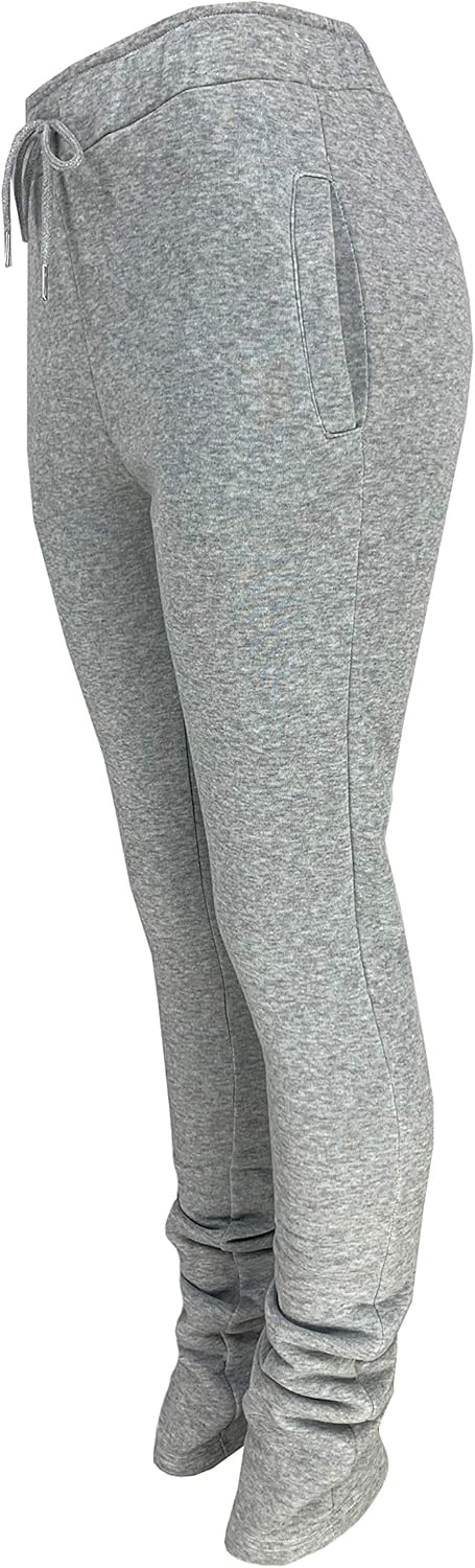 Warm Stretchy Womens Fleece-Lined Stacked Jogger Pants