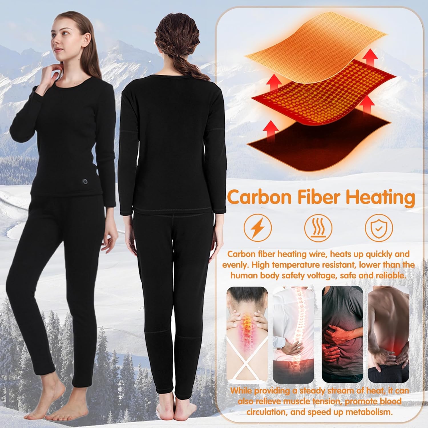 Thermal Underwear for Women Heated Set for Hunting Camping More