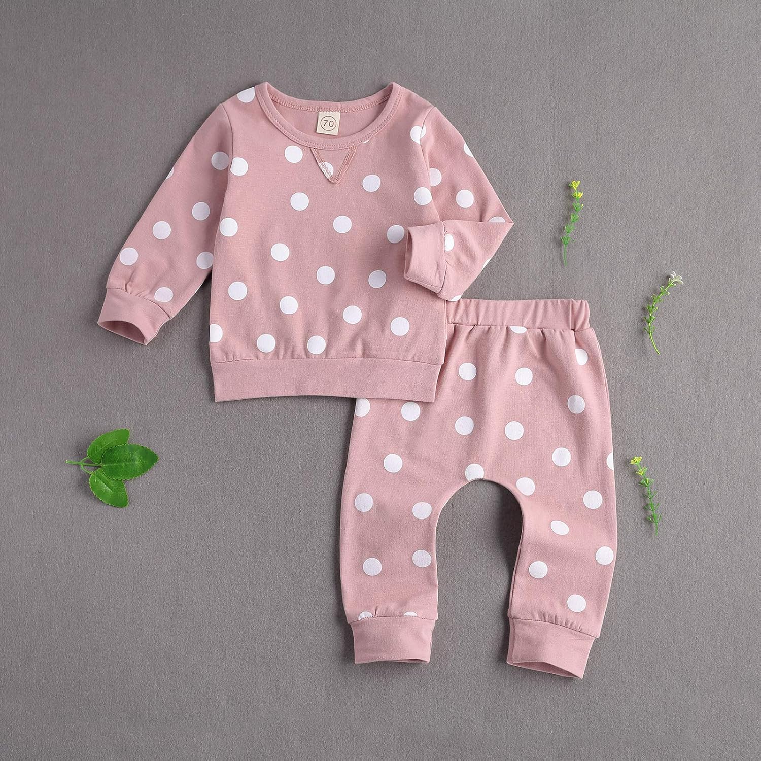 Newborn Boys Girls 2-Piece Outfit Set Long Sleeve Polka Dot TopPants