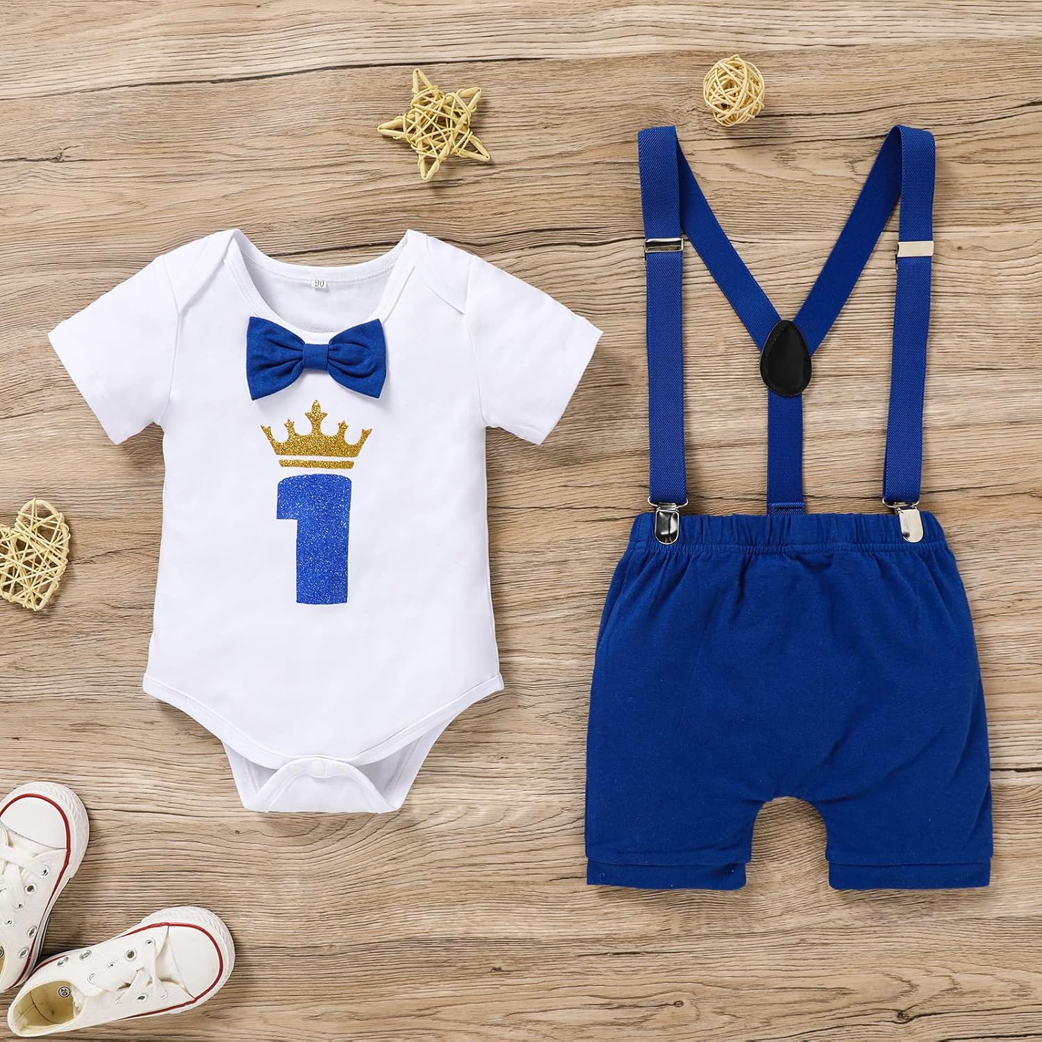 GRNSHTS 1st Birthday Baby Boy Bow Tie Romper - Funny First Party Gown