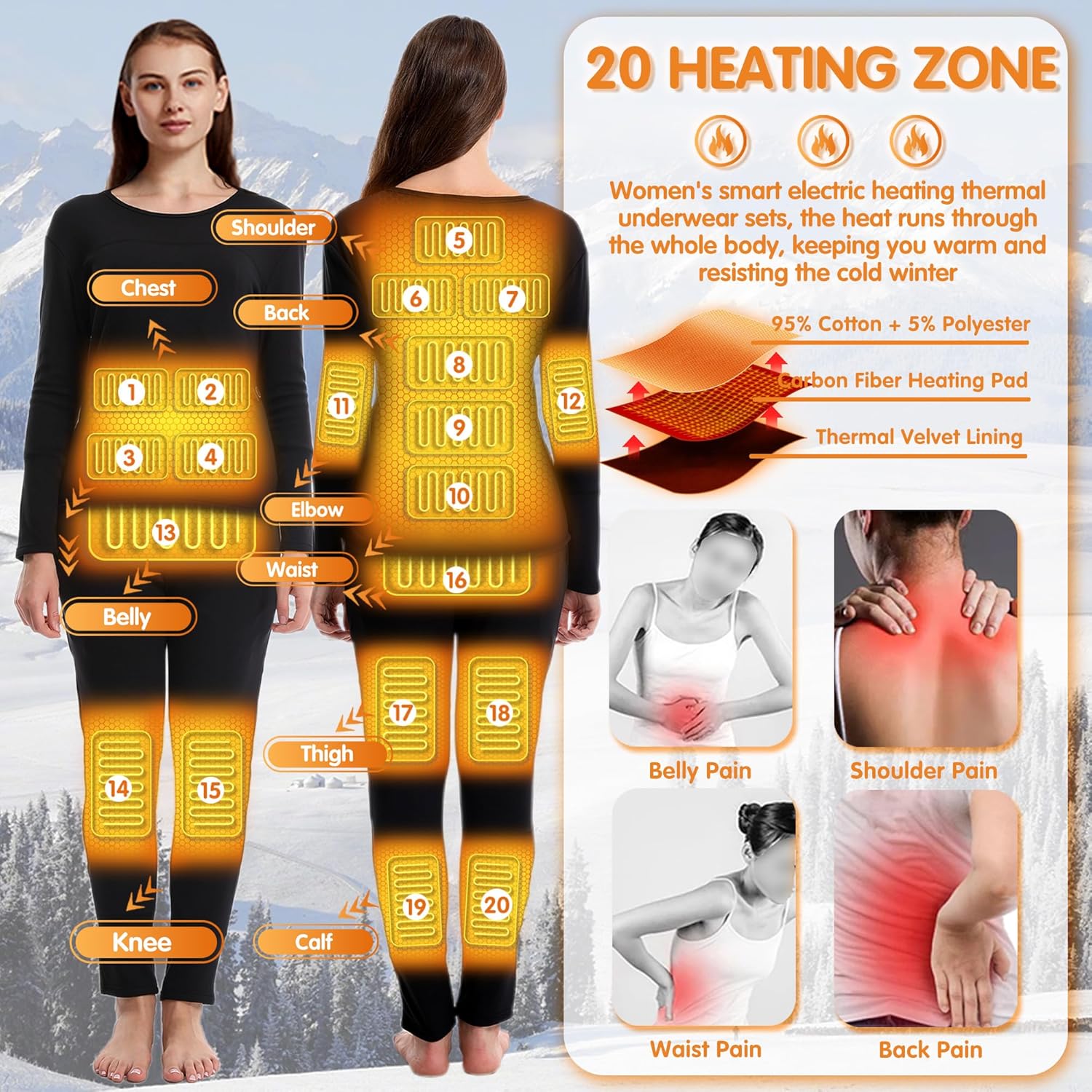 YANYNGS Heated Underwear Set Women Thermal Baselayer