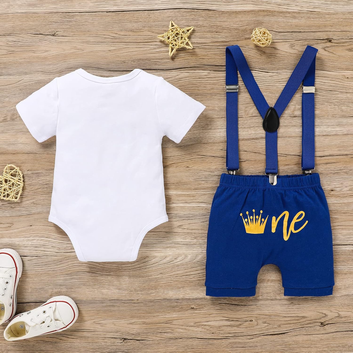 GRNSHTS 1st Birthday Baby Boy Bow Tie Romper - Funny First Party Gown