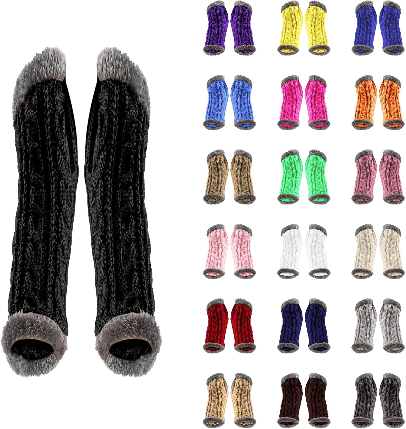 Womens Winter Arm Warmer Knit Fingerless Furry Gloves