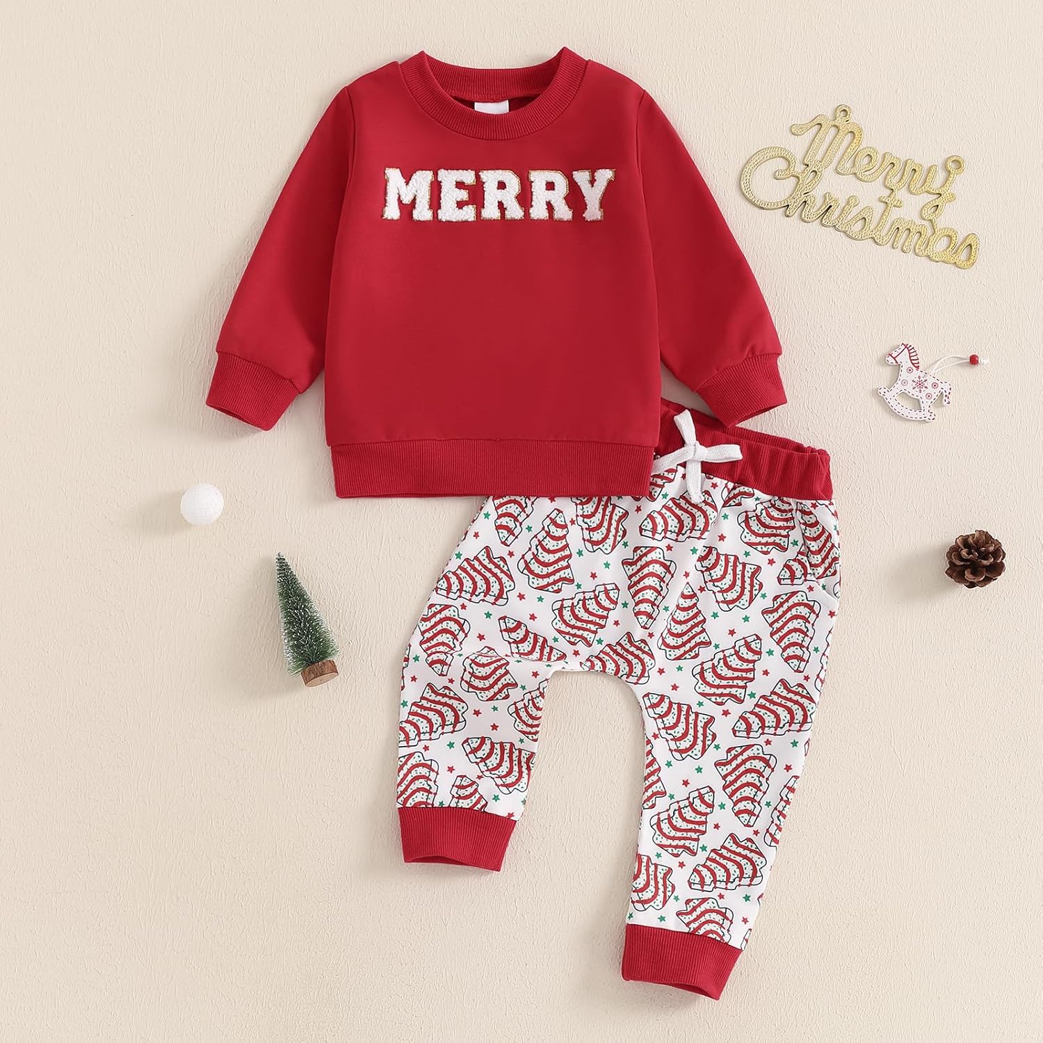 Toddler Boy Christmas Outfit 2PCS Merry Letter Print Set