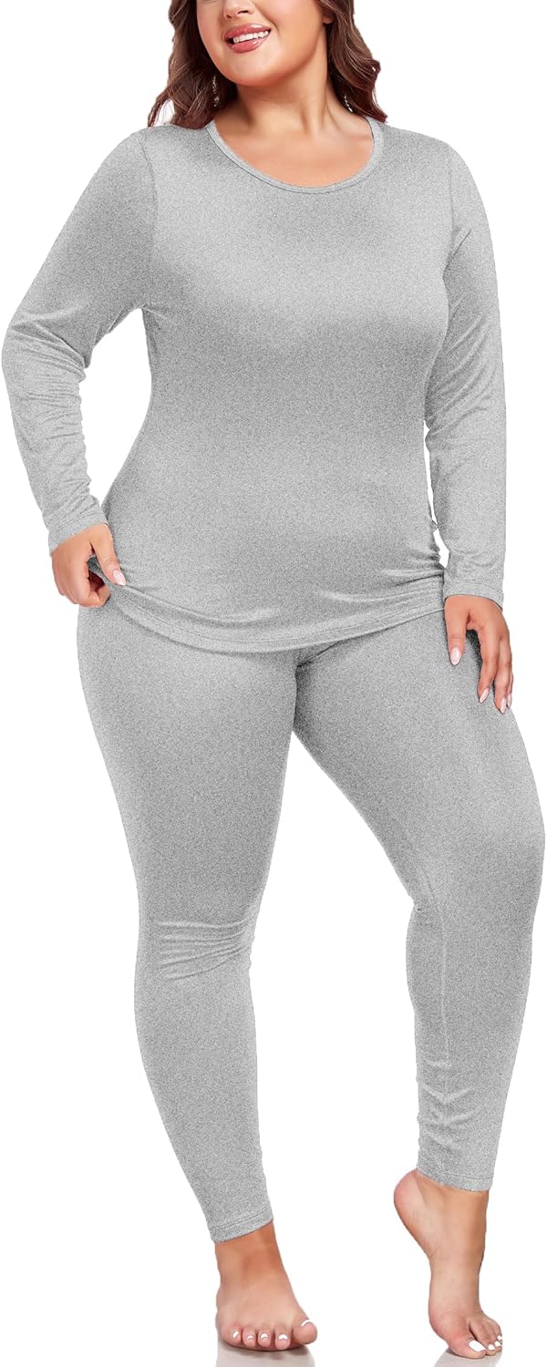 ForHailey Thermal Underwear Plus Size Womens Fleece Set
