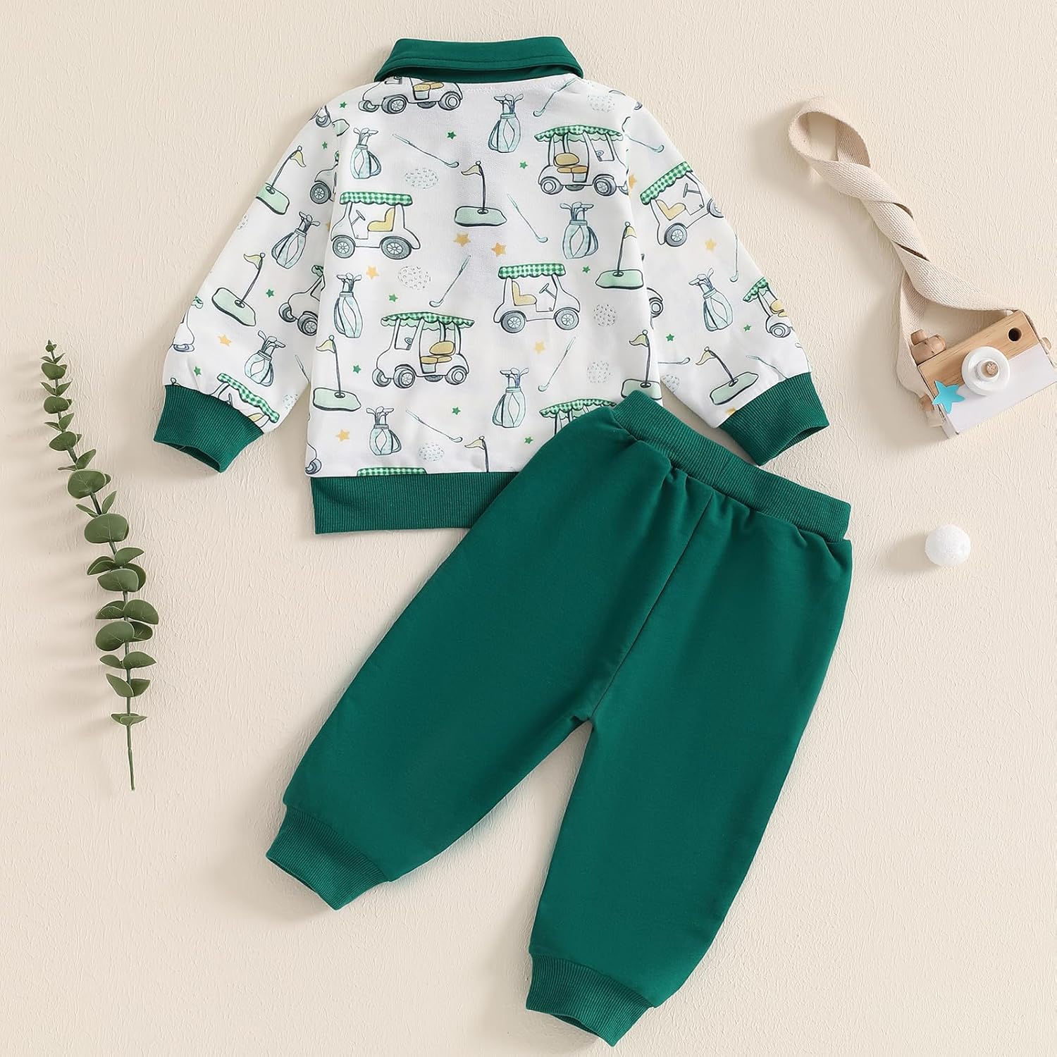 Chloefairy Toddler Boys Golf Outfit Set - Golf Cart Print Soft and Trendy