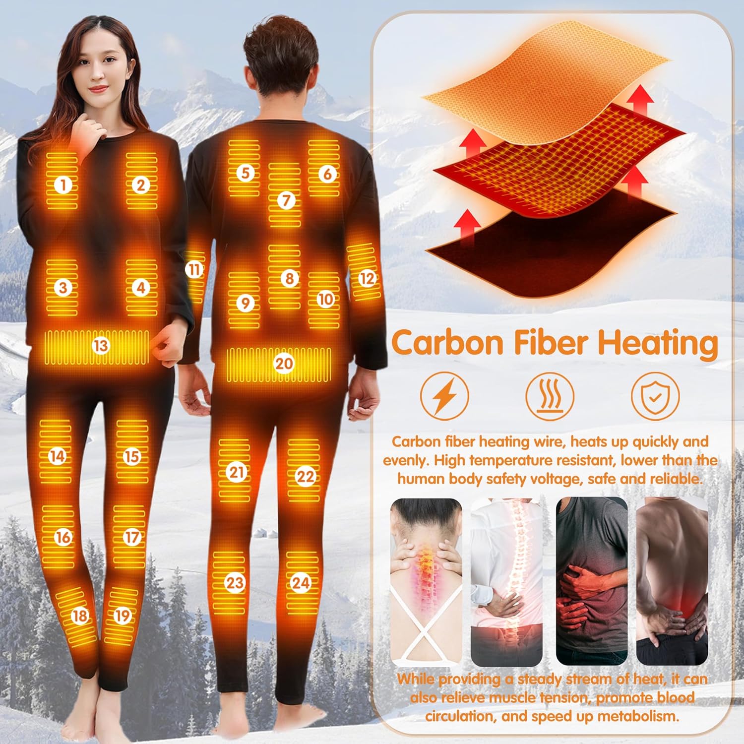 YANYNGS Electric Heat Underwear for Men Women - Thick Thermal Set