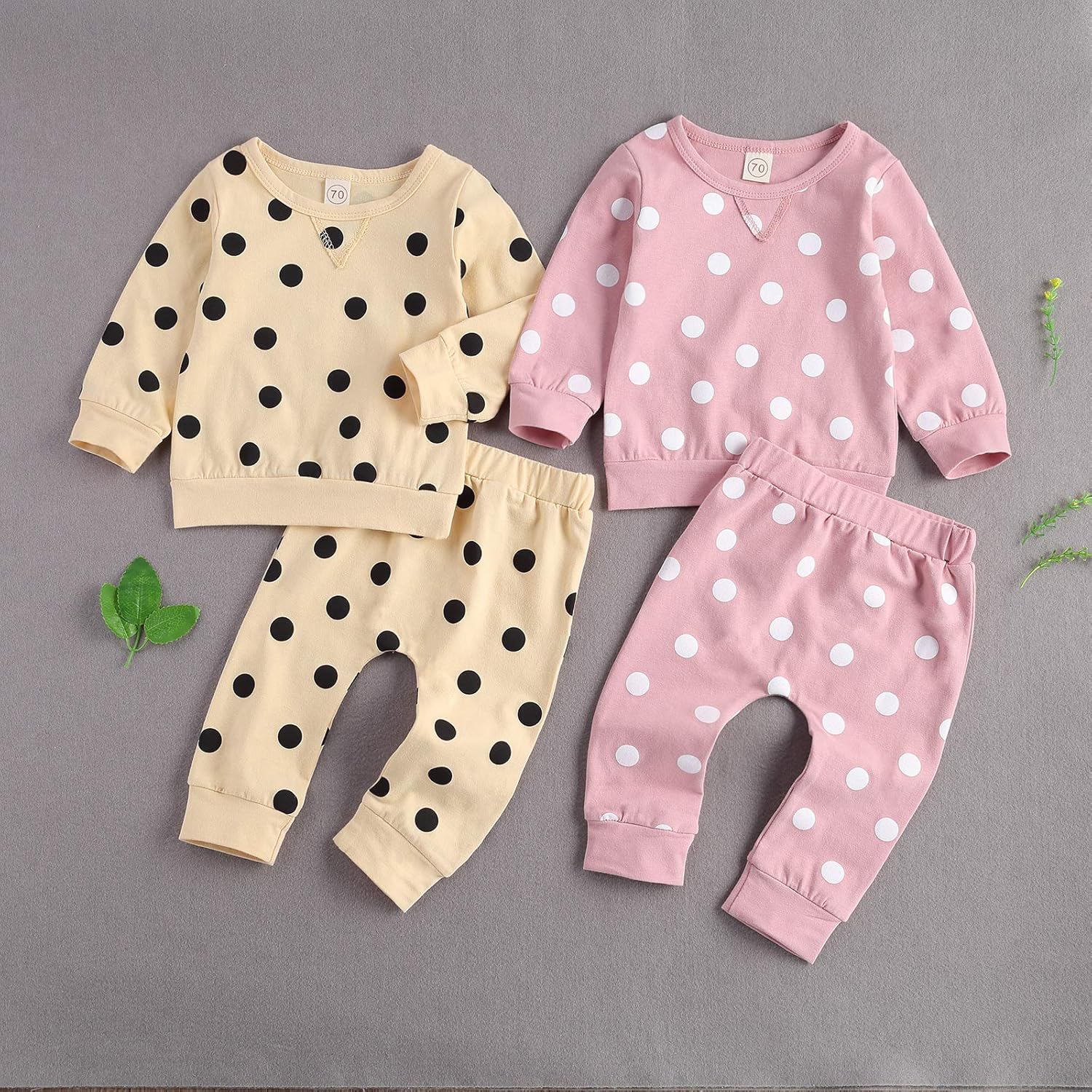 Newborn Boys Girls 2-Piece Outfit Set Long Sleeve Polka Dot TopPants
