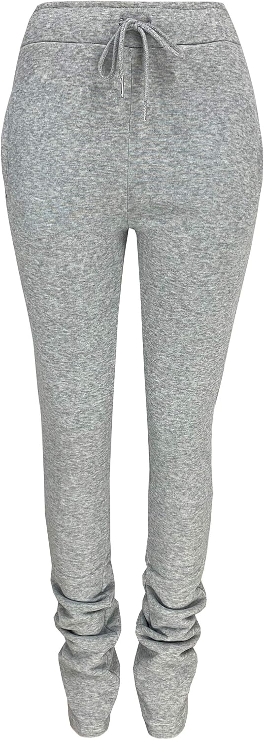 Warm Stretchy Womens Fleece-Lined Stacked Jogger Pants