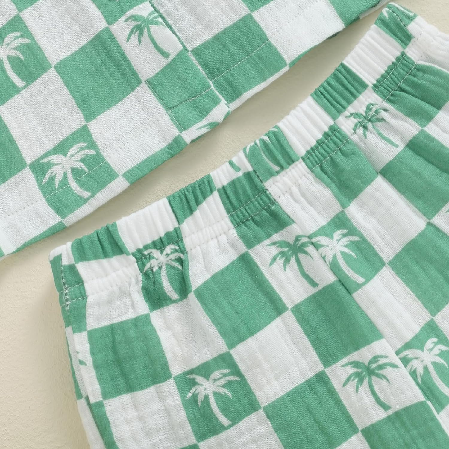 Mandizy Todd Mizy Summer Outfit for Boys - Cute Checkered Palm Tree Printing