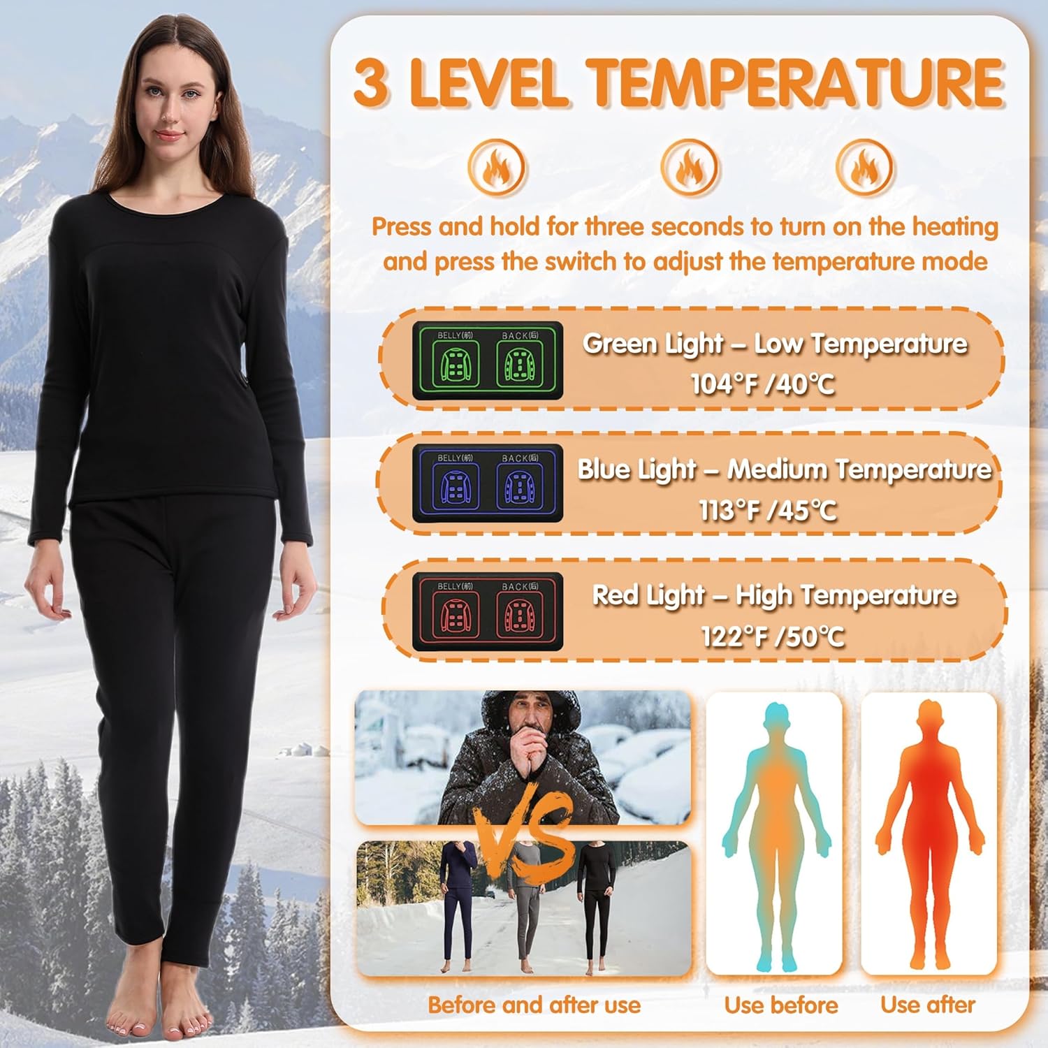 Warm EssentialVersatile Womens Electric Thermal Underwear for Hunting Motorcycling