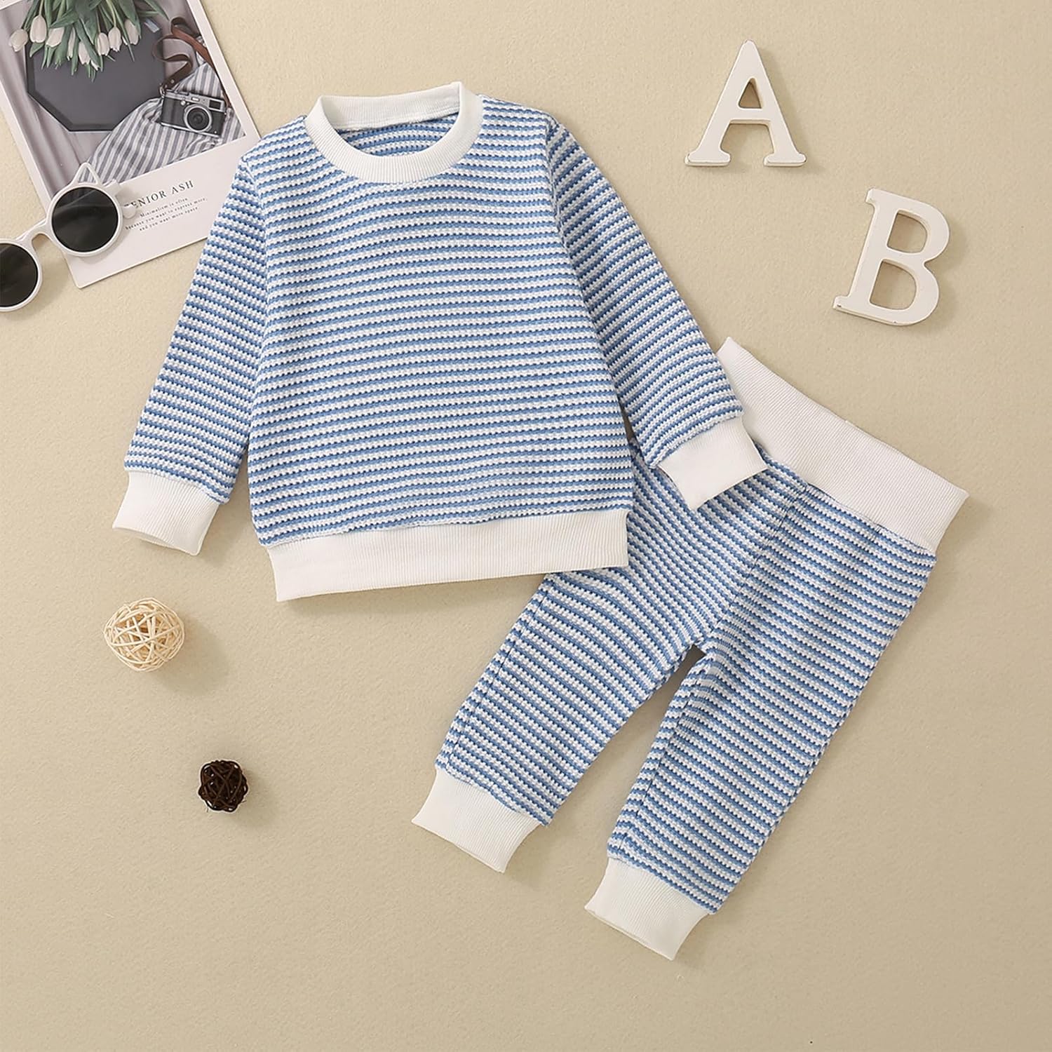 Machine Washable Toddler Boys Outfit Waffle Stripe